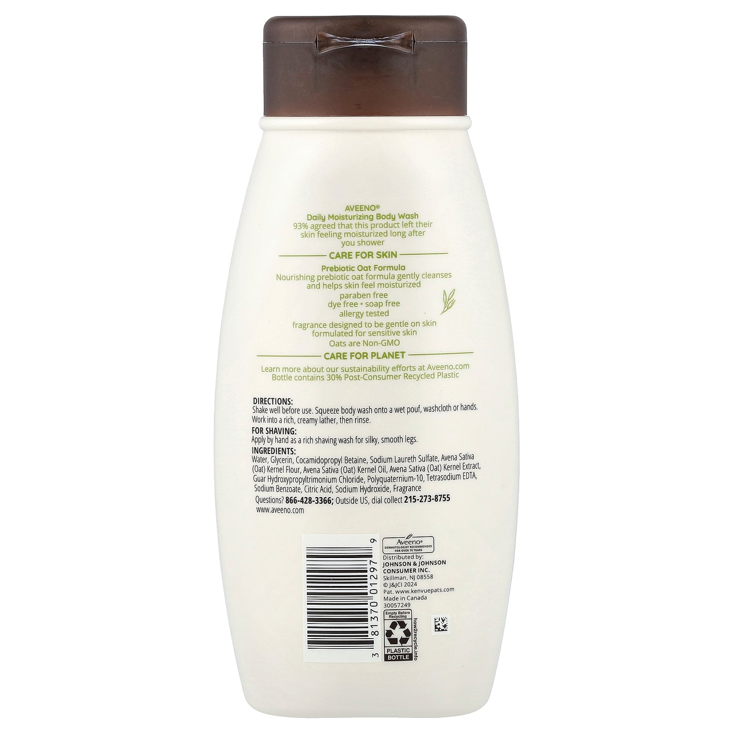 Aveeno, Daily Moisturizing Body Wash, For Normal to Dry, Sensitive Skin, Lightly Scented, 18 fl oz (532 ml)