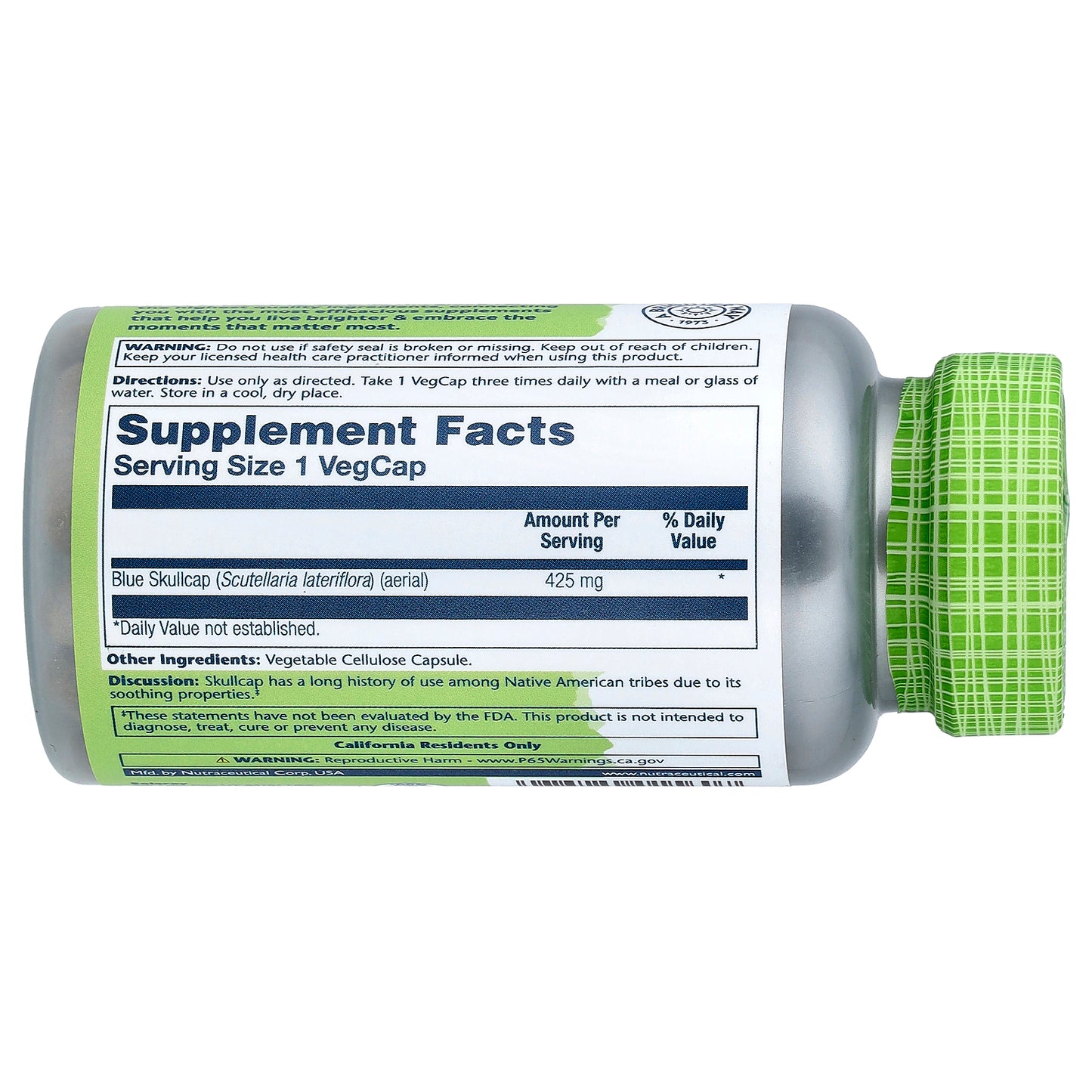 Solaray, True Herbs, Blue Skullcap, 425 mg, 100 VegCaps