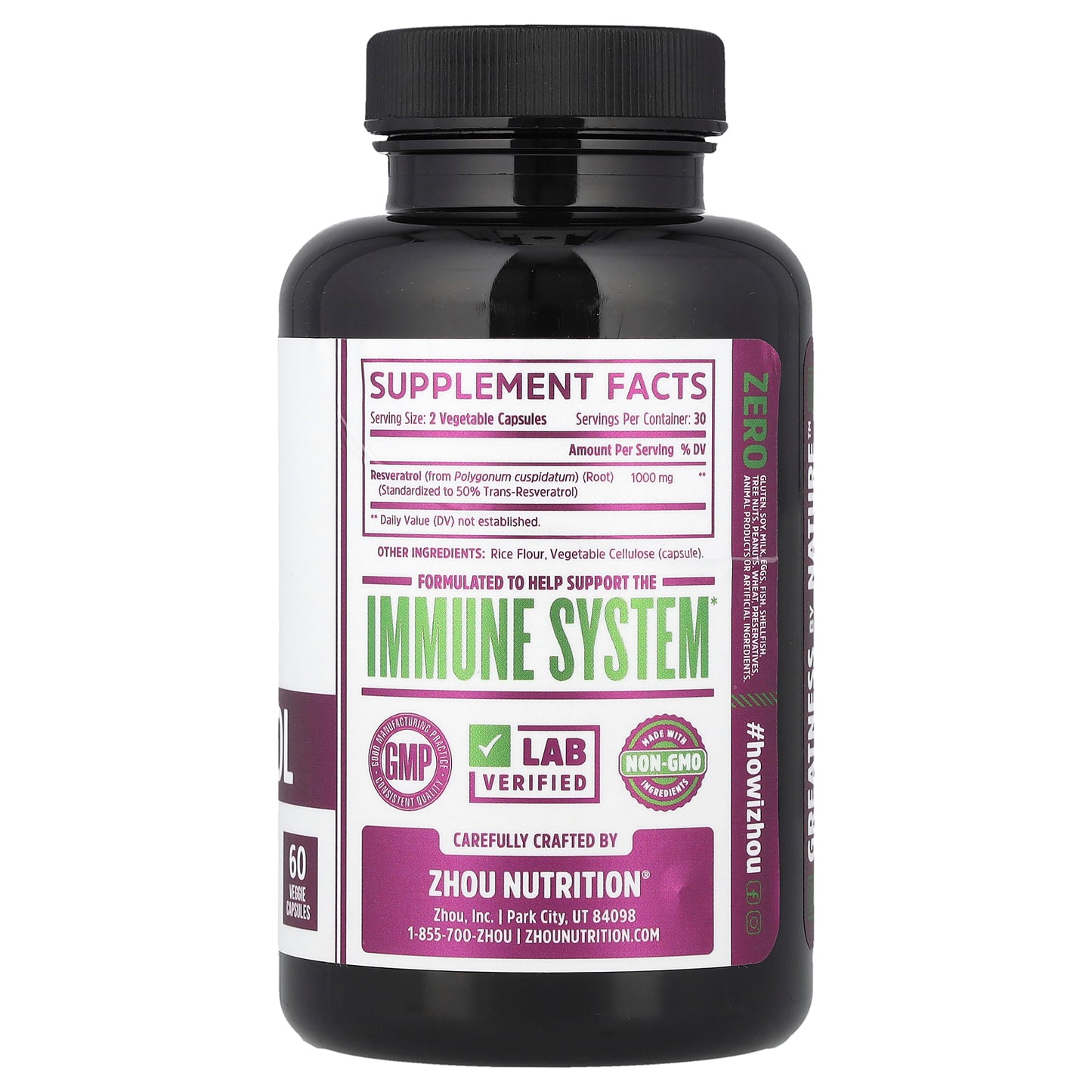 Zhou Nutrition, Resveratrol, 60 Veggie Capsules (500 mg per Capsule)