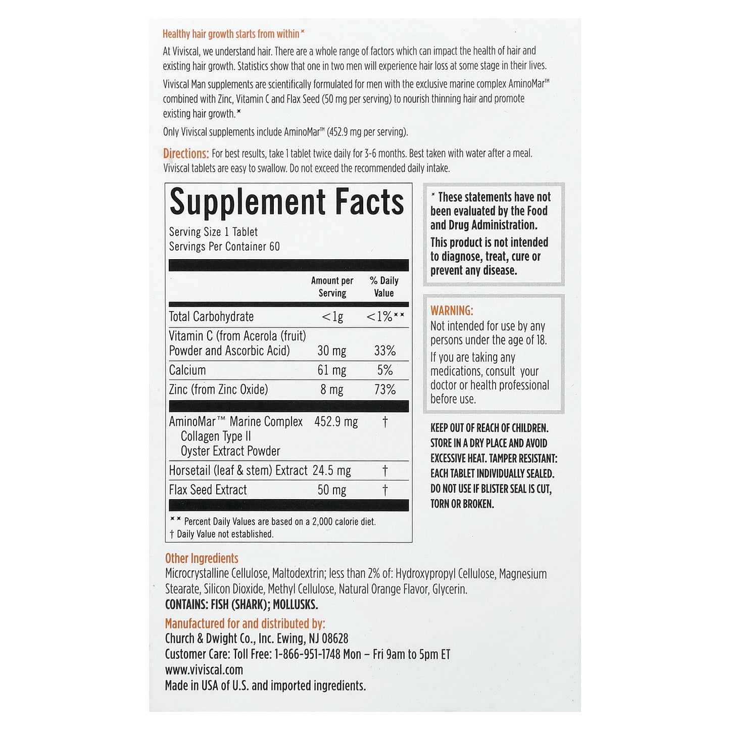 Viviscal, Man, Advanced Hair Health, 60 Tablets