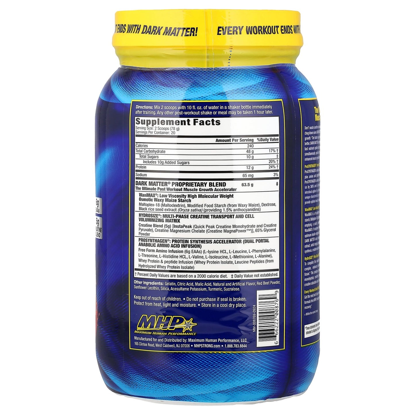 MHP, Dark Matter®, Post-Workout Muscle Growth Accelerator, Fruit Punch, 3.44 lbs (1,560 g)