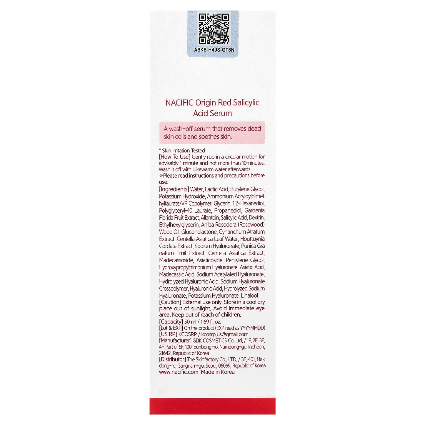 Nacific, Origin Red, Salicylic Acid Serum , 1.69 fl oz (50 ml)