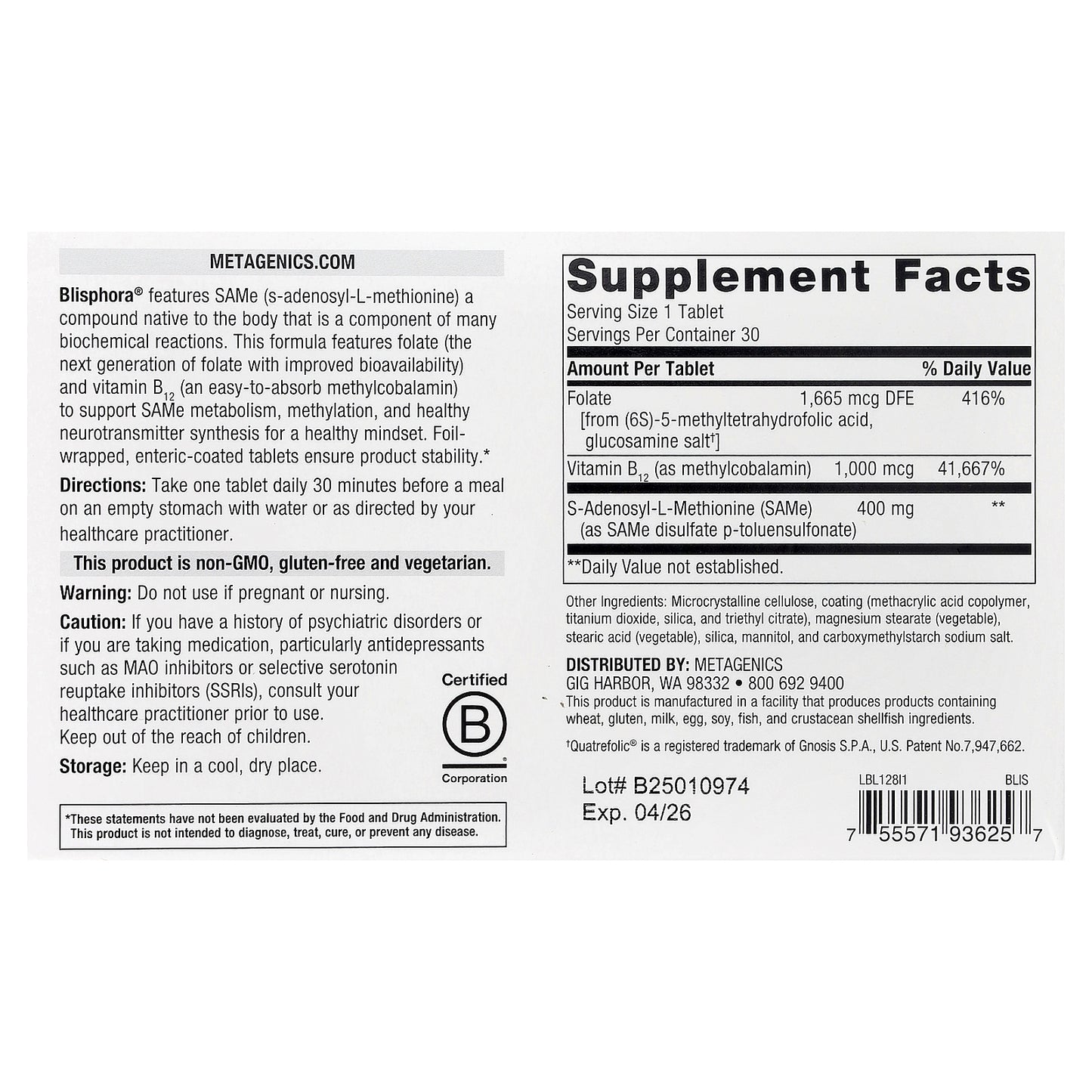 Metagenics, Blisphora®, 30 Tablets