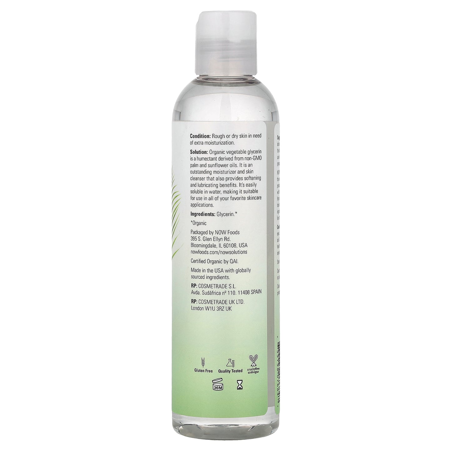 NOW Foods, Solutions, Organic Vegetable Glycerine, 8 fl oz (237 ml)