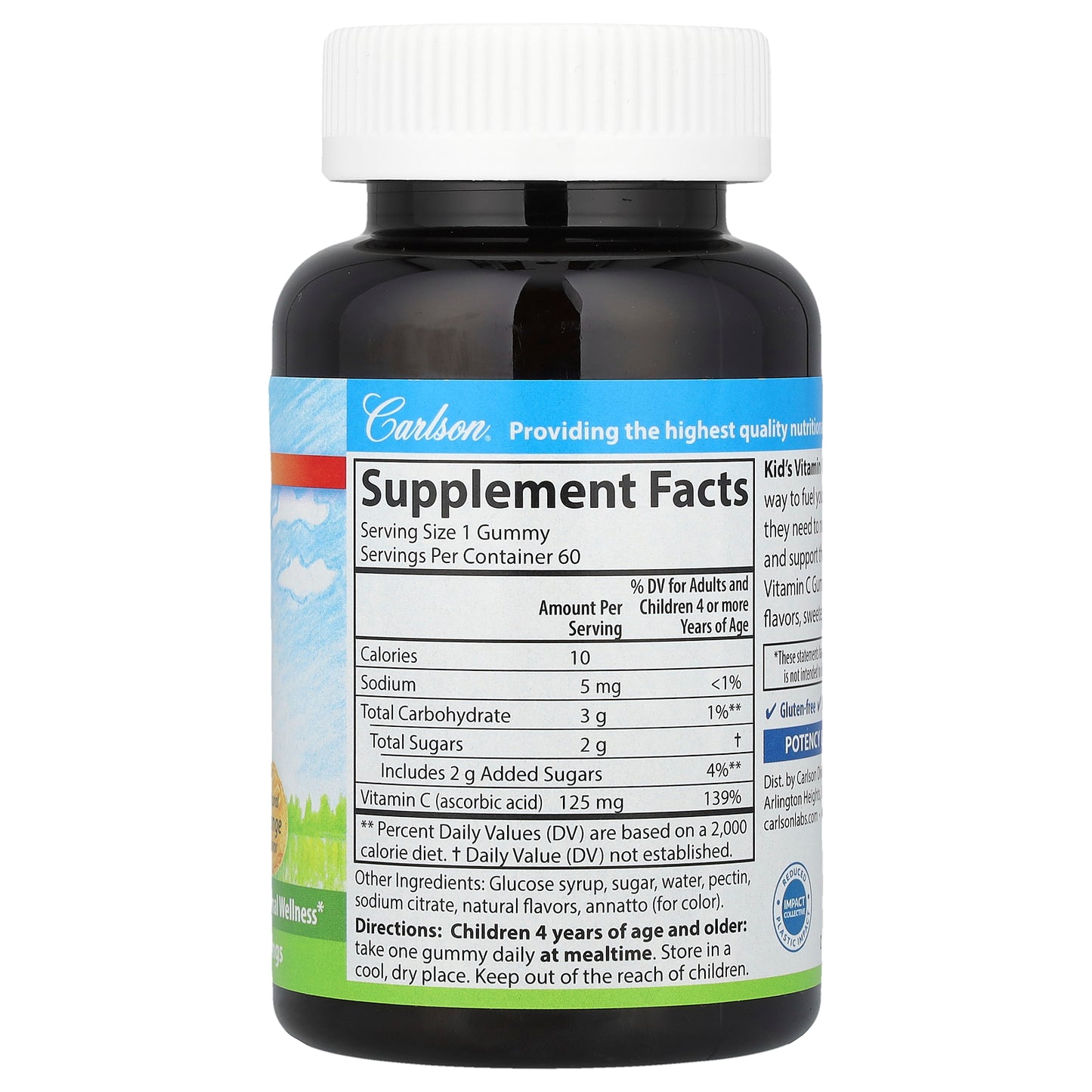 Carlson, Kid's, Vitamin C Gummies, Natural Orange, 125 mg, 60 Vegetarian Gummies