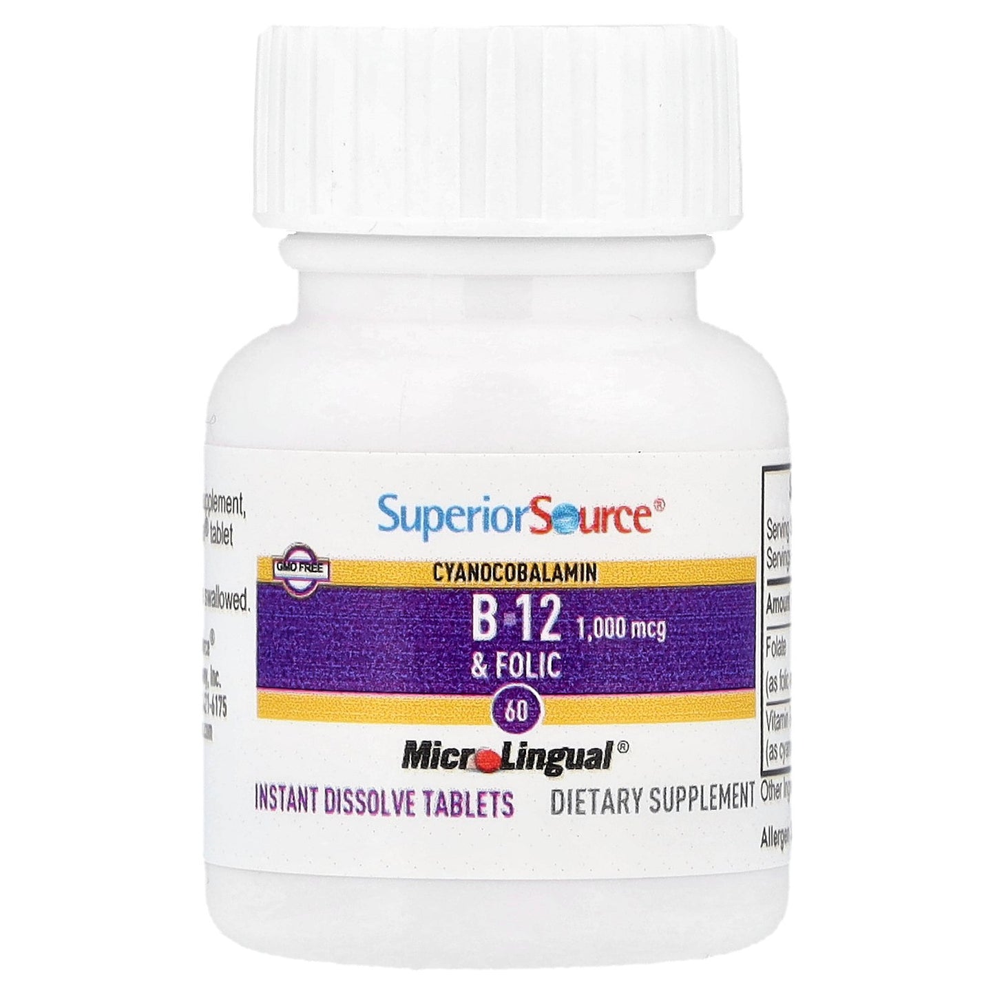Superior Source, Cyanocobalamin B-12 & Folic Acid, 60 MicroLingual Instant Dissolve Tablets