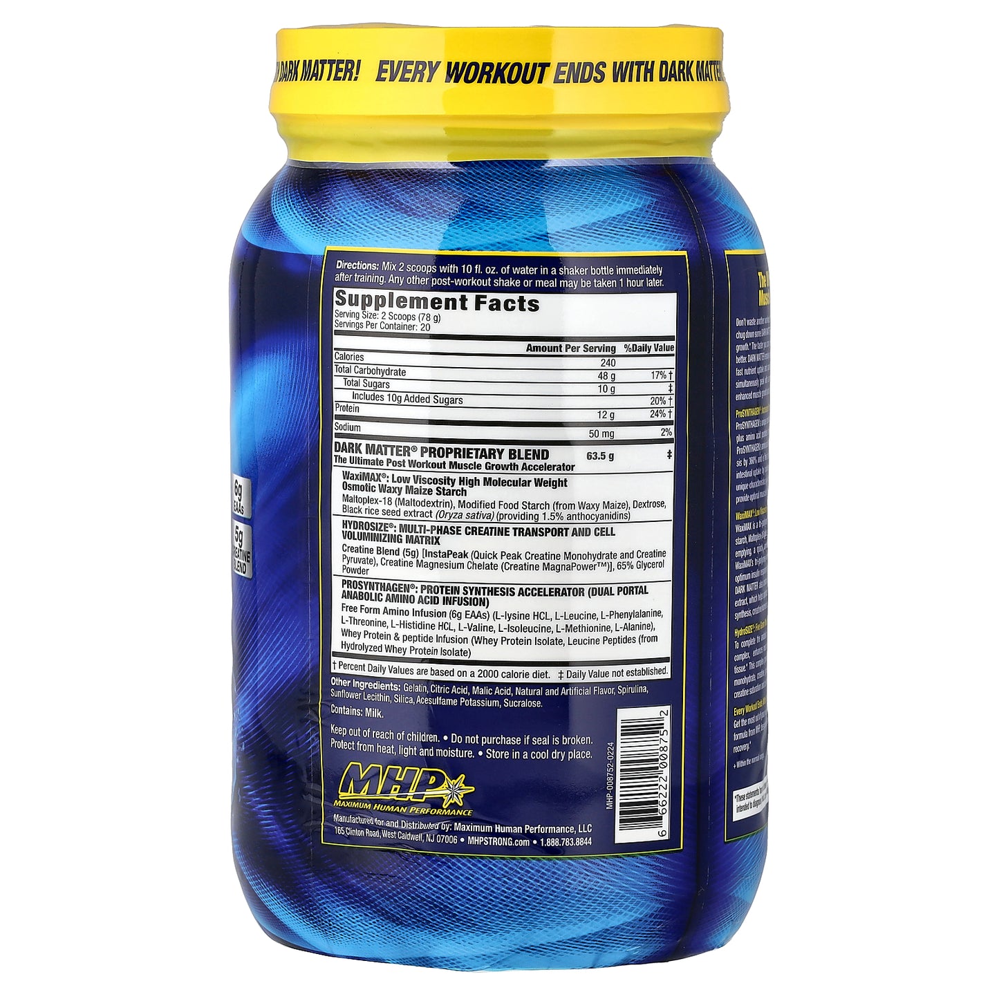 MHP, DARK MATTER®, Post-Workout Muscle Growth Accelerator, Blue Raspberry, 3.44 lbs (1,560 g)