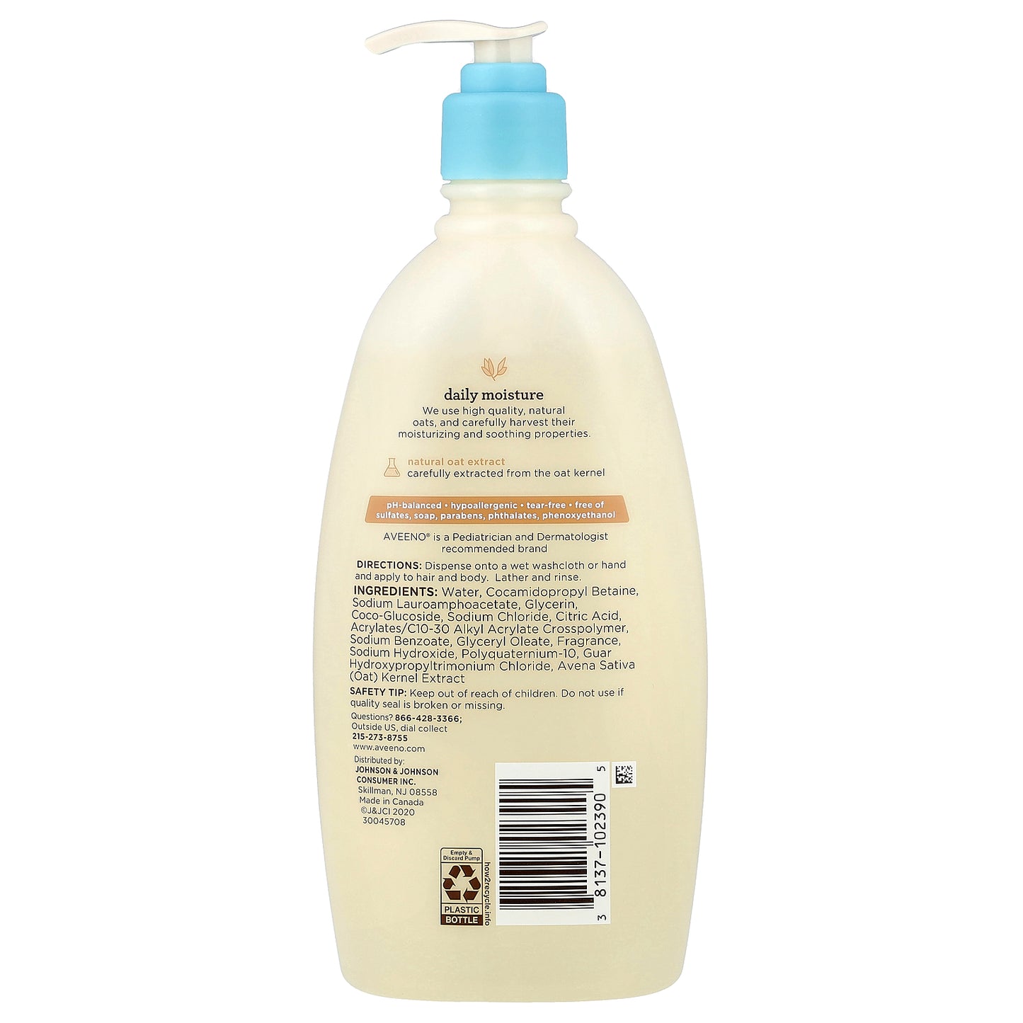 Aveeno, Baby, Daily Moisture Wash & Shampoo, Lightly Scented, 18 fl oz (532 ml)