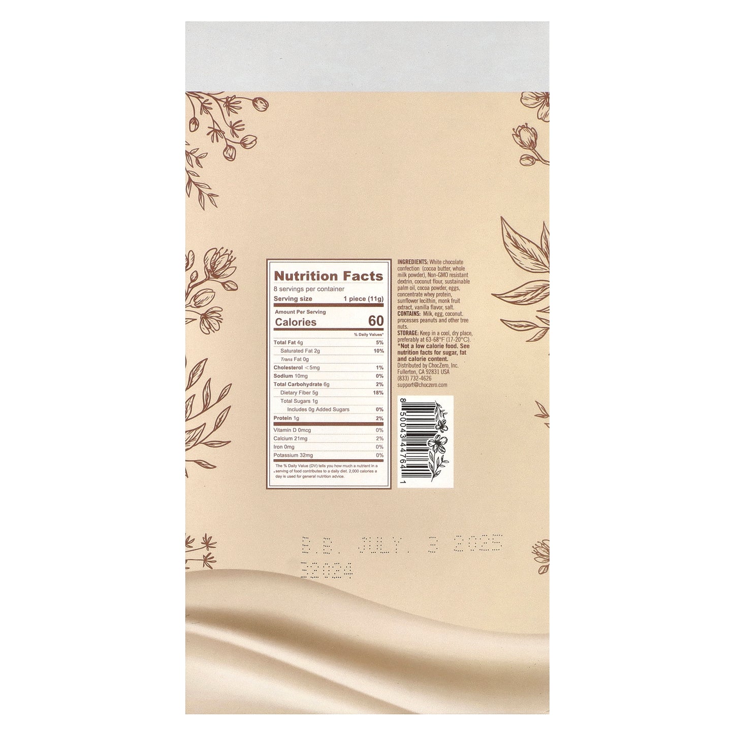 ChocZero, Keto Bark, White Chocolate, Cookies & Cream, 8 Mini Bars, 3.2 oz (90 g)