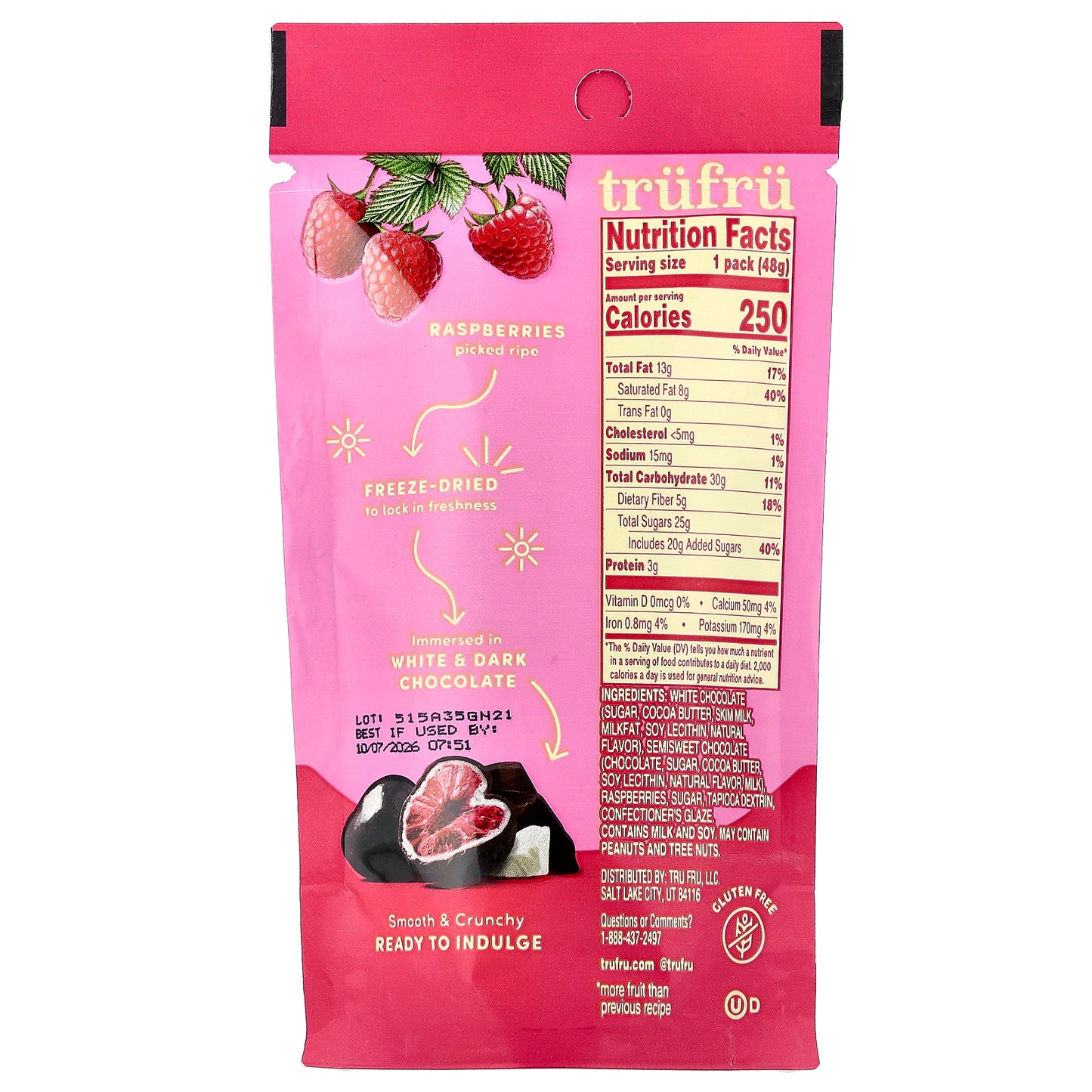 Tru Fru, Freeze-Dried Raspberries, Dark + White Chocolate, 1.7 oz (48 g)