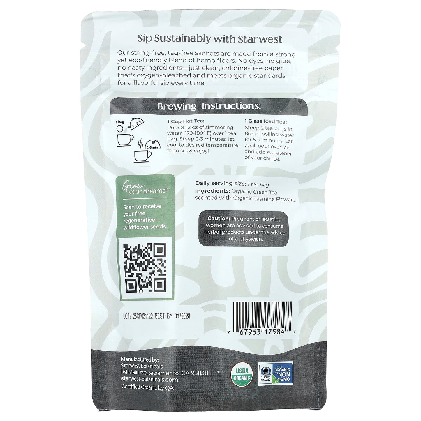 Starwest Botanicals, Organic Jasmine Tea, 20 Tea Bags, 1.4 oz (40 g)