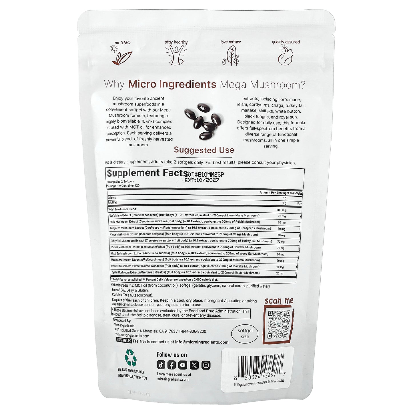 Micro Ingredients, Mega Mushroom, 10-in-1, 240 Softgels