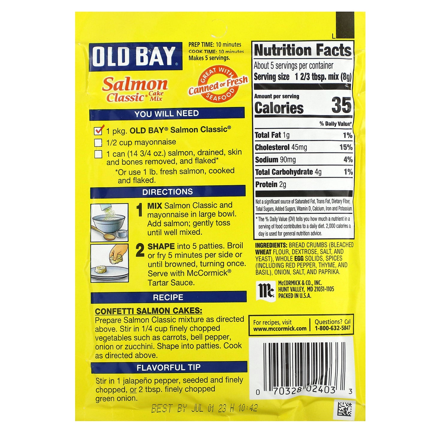 Old Bay, Salmon Classic Cake Mix , 1.34 oz (37 g)