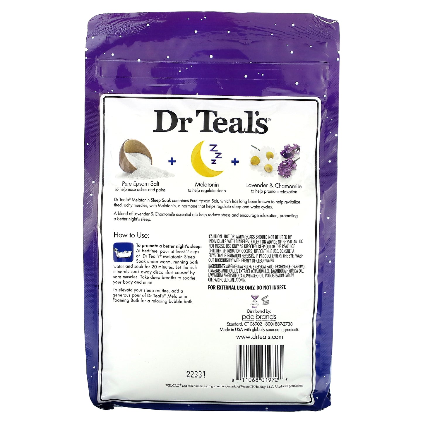 Dr. Teal's, Pure Epsom Salt, Melatonin Sleep Soak With Essential Oil Blend, 3 lbs (1.36 kg)
