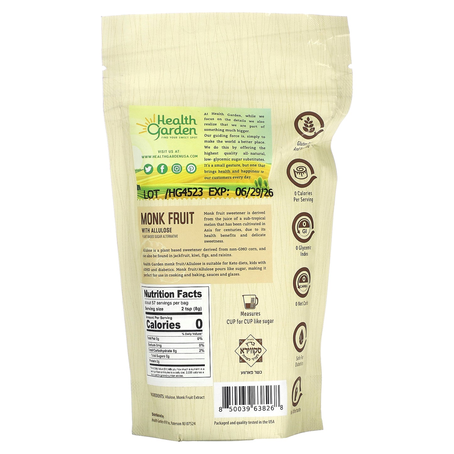 Health Garden, Monk Fruit With Allulose, 16 oz (454 g)