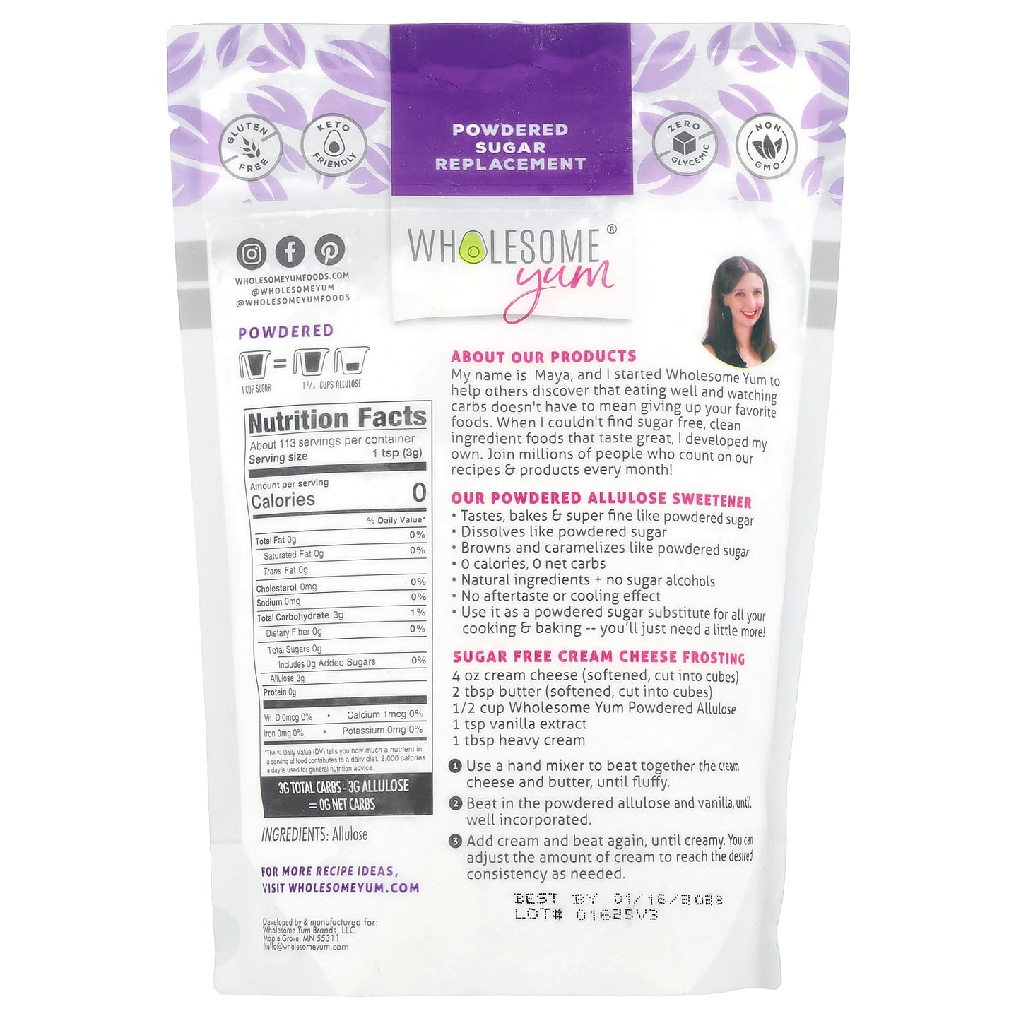 Wholesome Yum, Allulose Powdered Sugar Replacement, 12 oz (340 g)