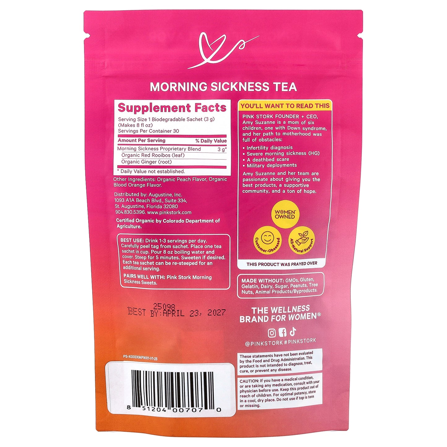 Pink Stork, Morning Sickness Tea, Ginger Peach, 15 Sachets, 1.59 oz (45 g)