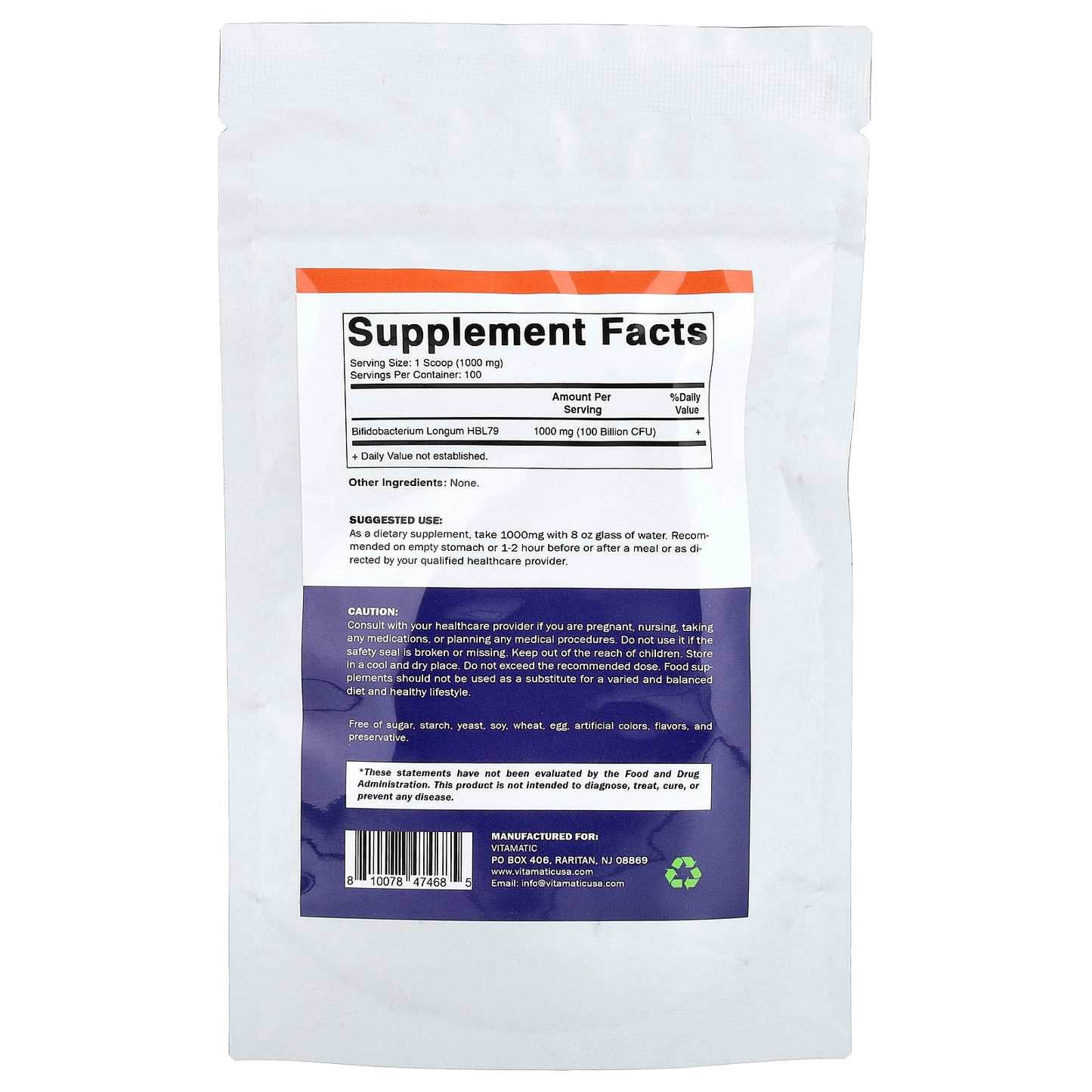 Vitamatic, Bifidobacterium Longum, 3.5 oz (100 g)