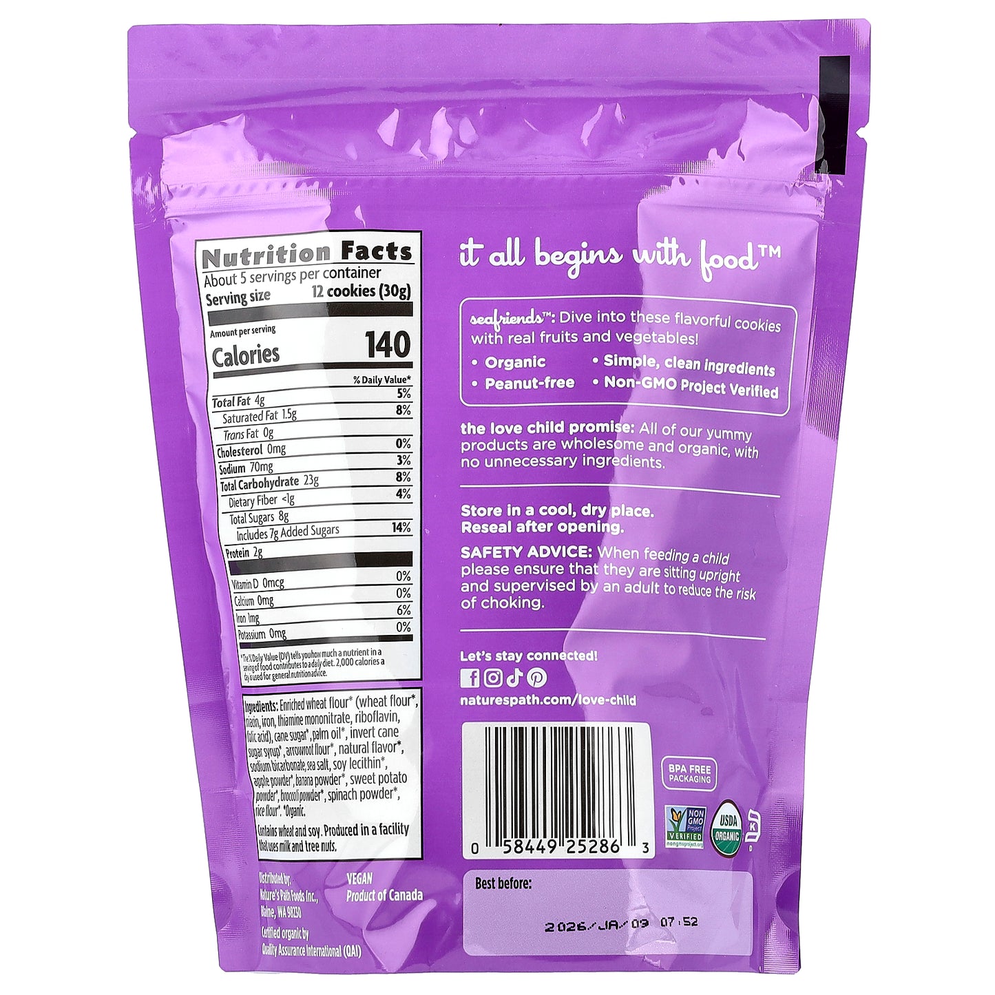 Love Child Organics, Nature's Path, Sea Friends™, Arrowroot Vanilla Cookies, 4.9 oz (140 g)