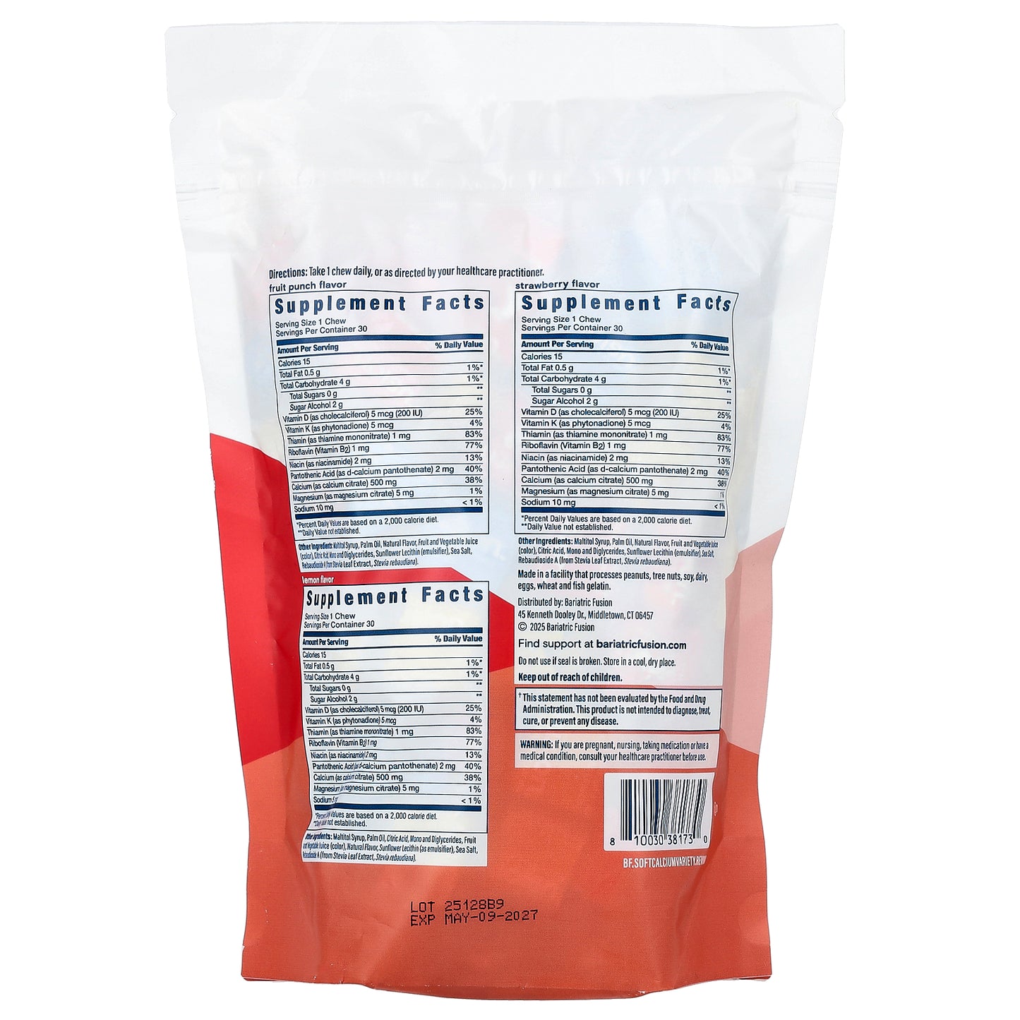 Bariatric Fusion, Calcium Variety Pack, Mixed Fruit, 90 Soft Chews