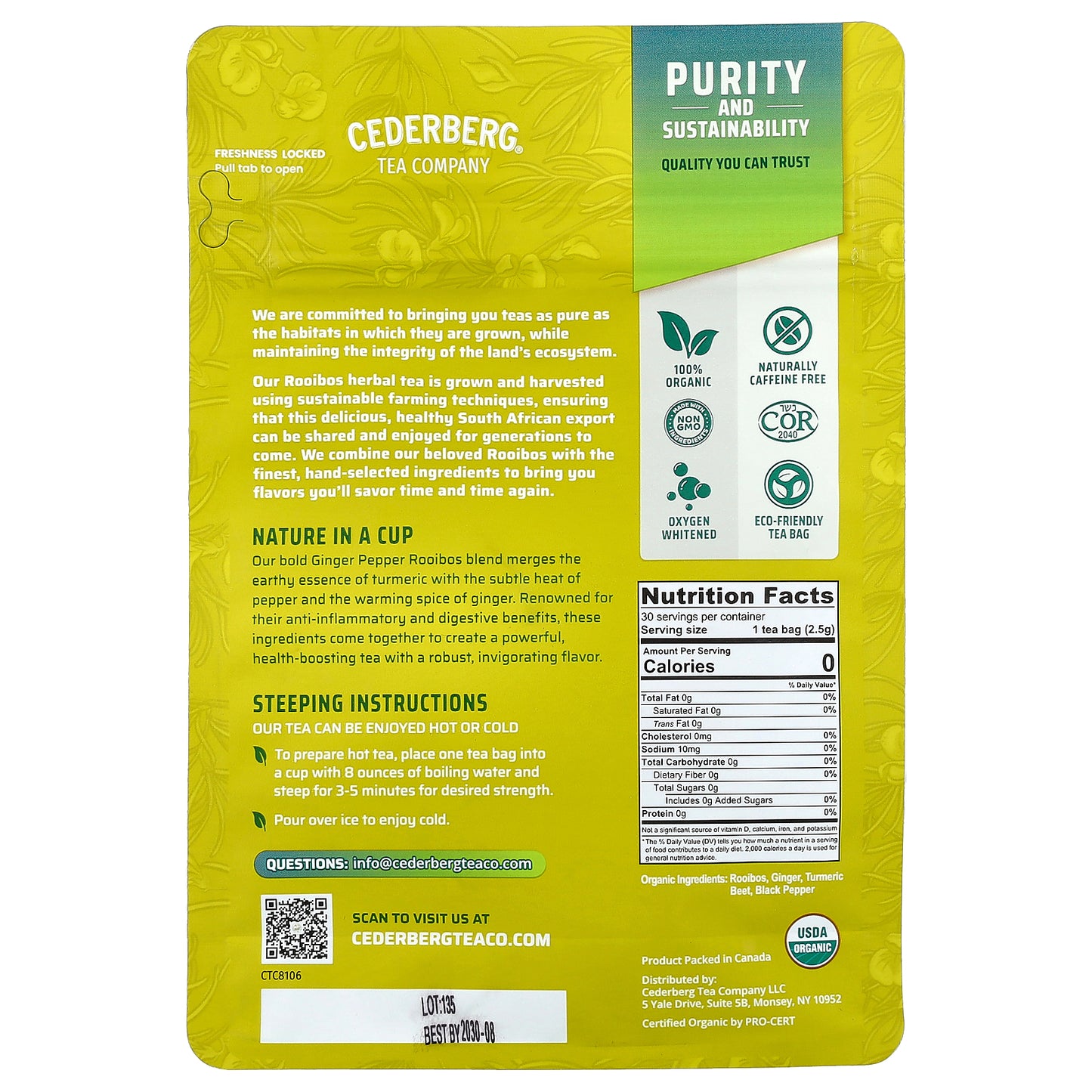 Cederberg Tea Co, Ginger Pepper Rooibos with Turmeric, Caffeine Free, 2.6 oz (75 g)