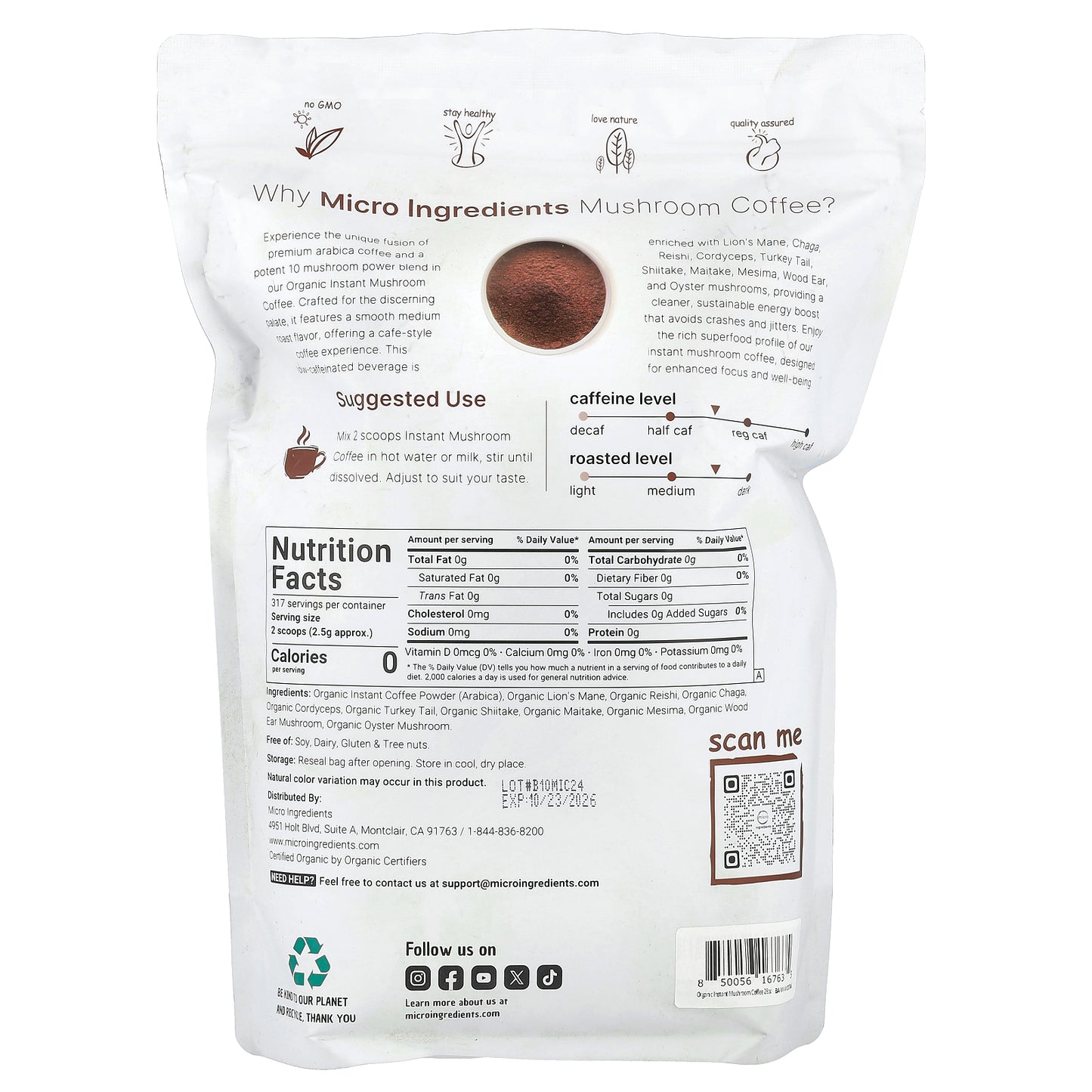 Micro Ingredients, Organic Instant Mushroom Coffee, 28 oz (793 g)