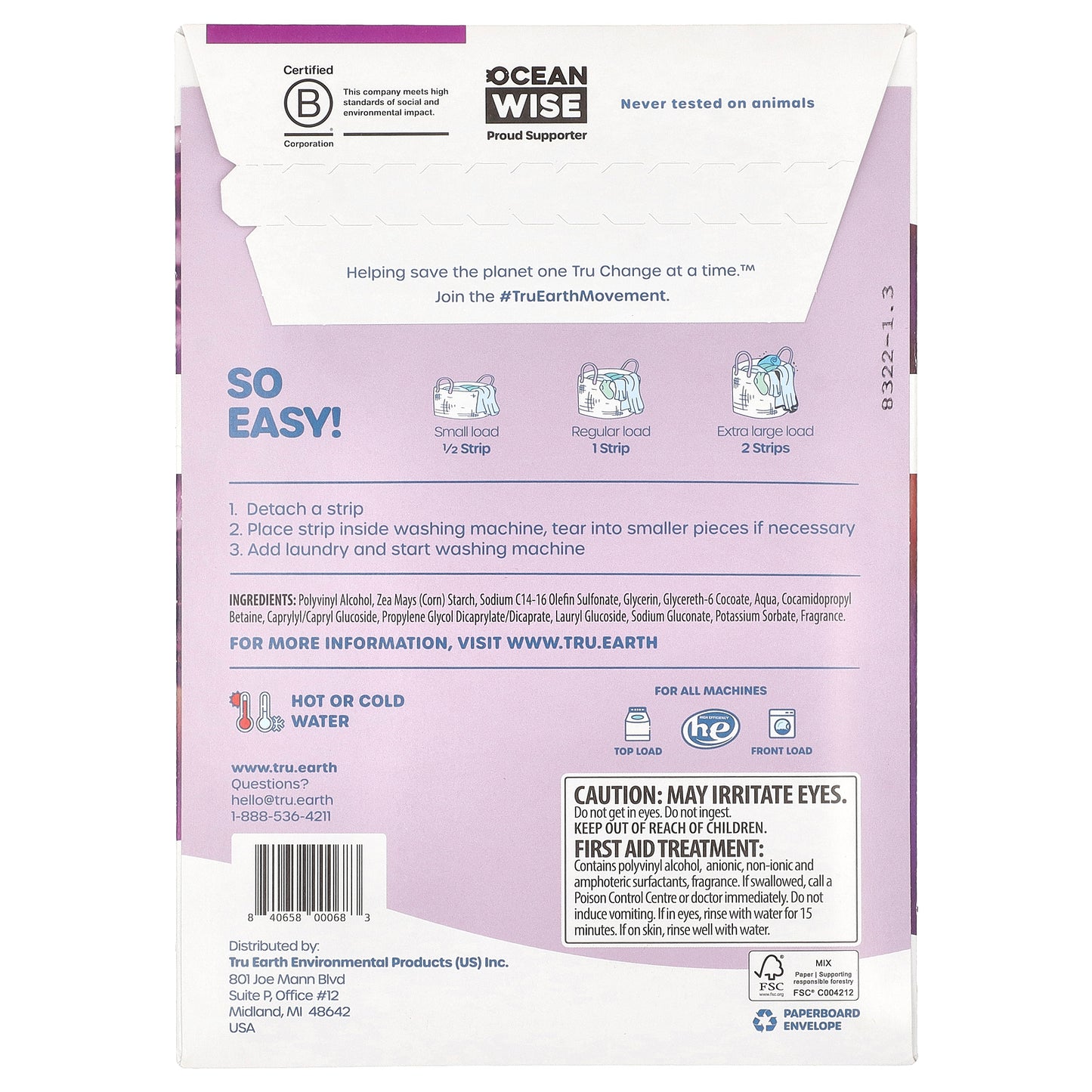 Tru Earth, Eco-Strips®, Laundry Detergent, Ultra Concentrated, Lilac Breeze, 32 Strips