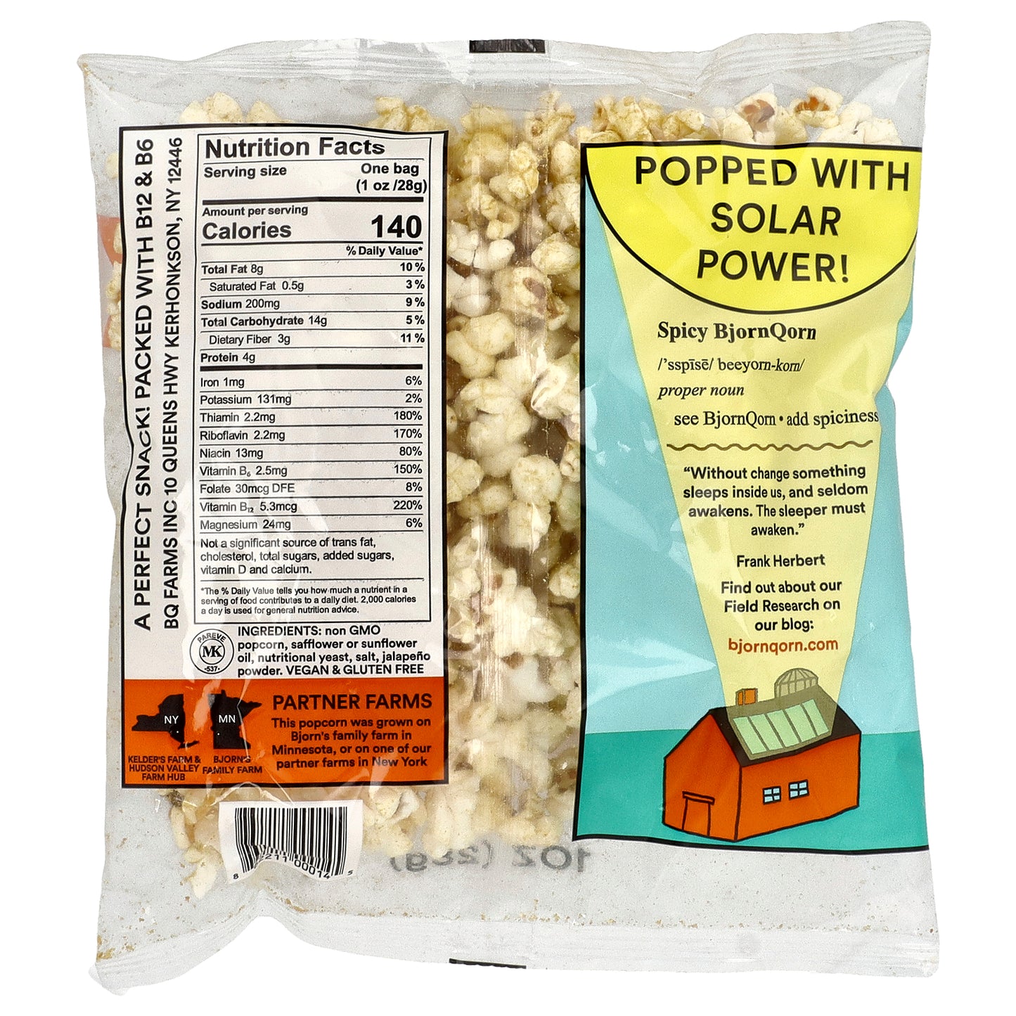 BjornQorn, Sun-Popped Corn, Spicy, 1 oz (28 g)