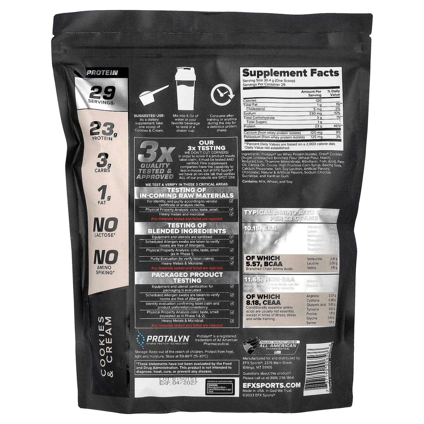 EFX Sports, Protalyn® Whey Protein Isolate, Cookies & Cream, 2 lb (907 g)