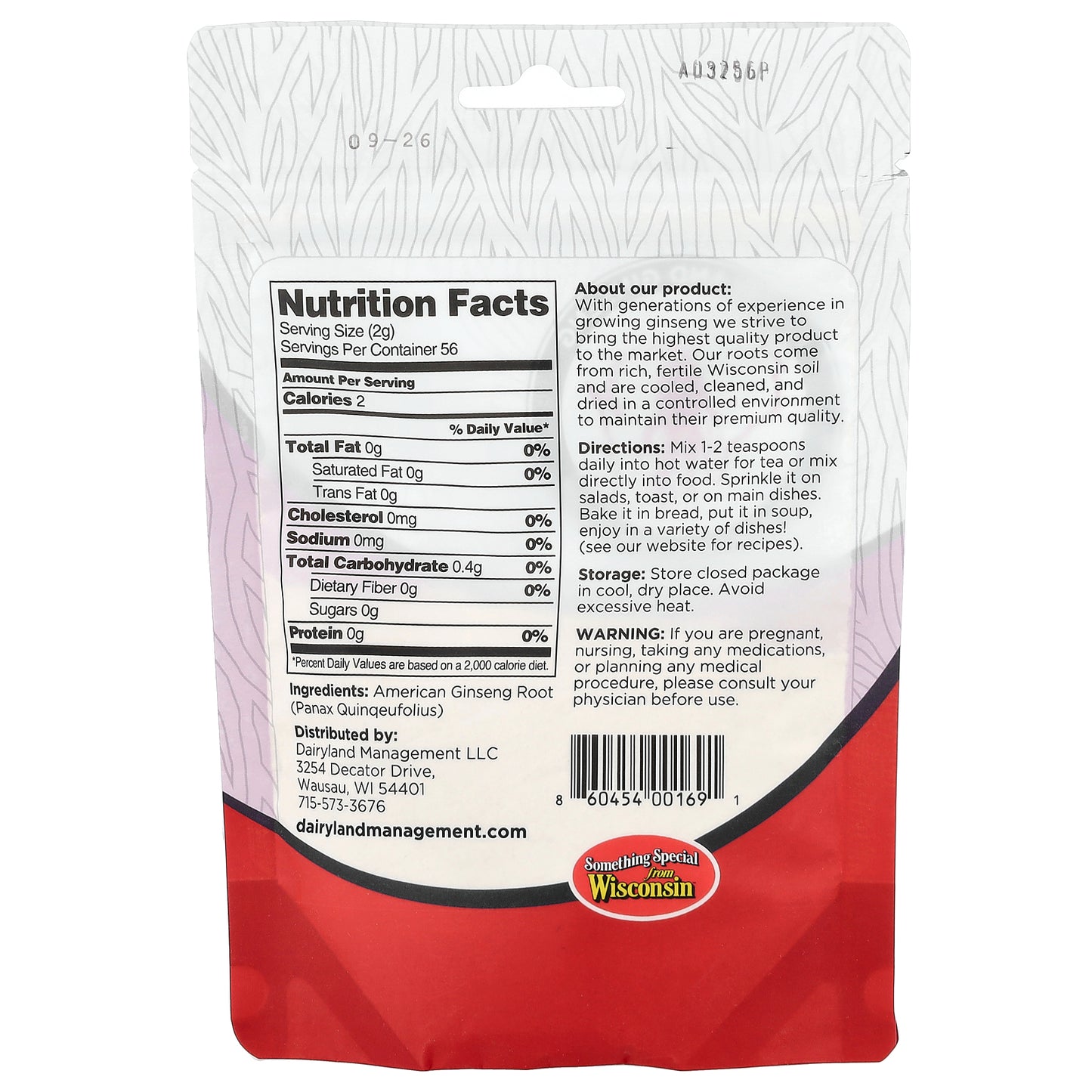 Dairyland Ginseng, American Ginseng Powder, 4 oz