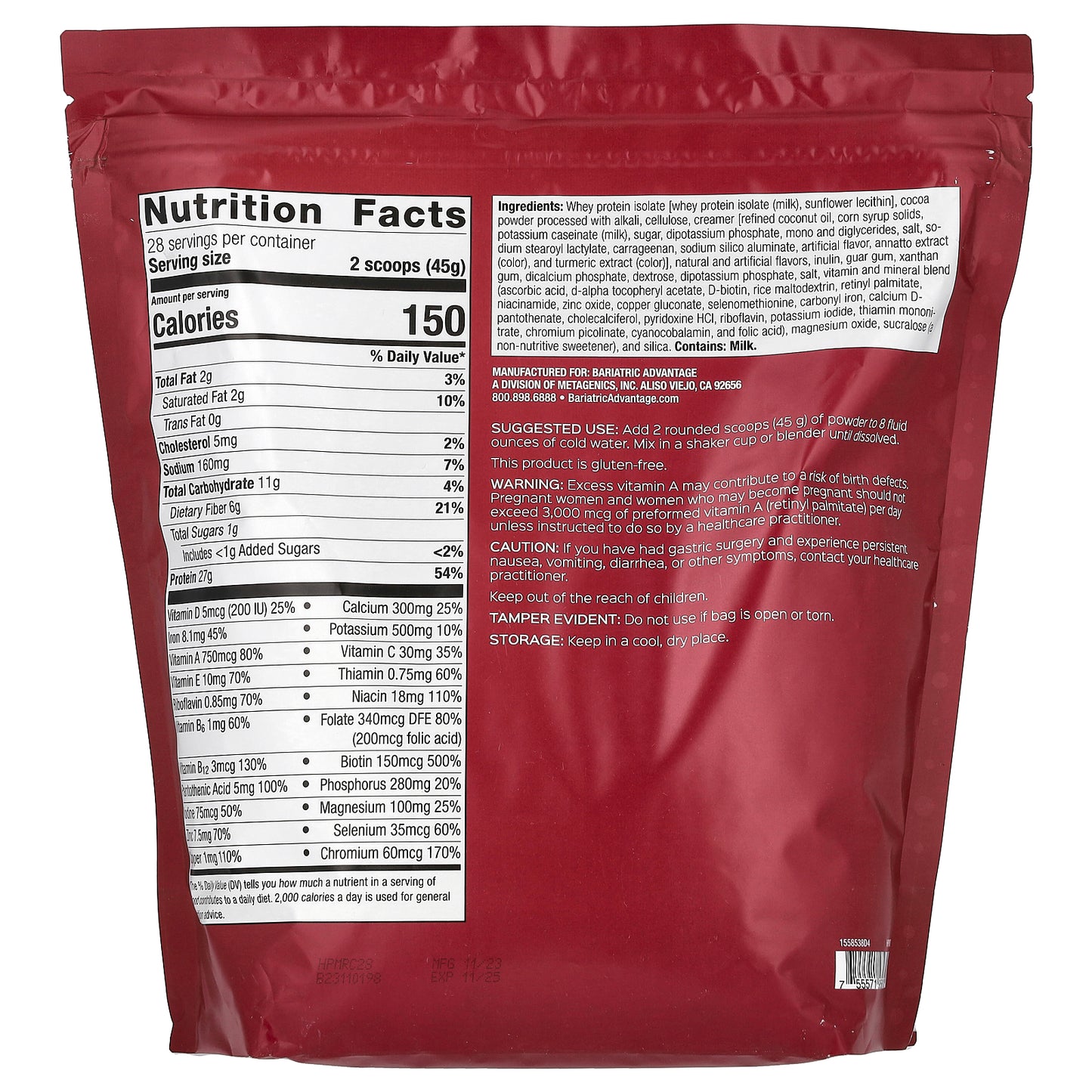 Bariatric Advantage, HPMR, High Protein Meal Replacement, Chocolate, 2 lb 12.45 oz (1,260 g)