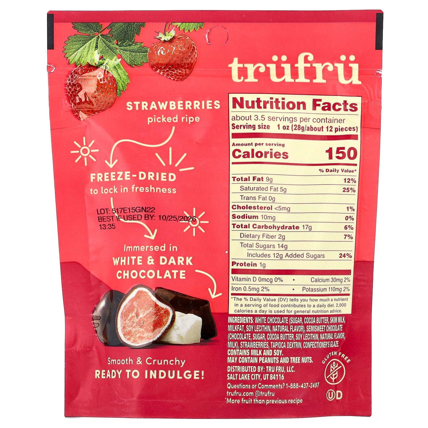 Tru Fru, Freeze-Dried Strawberries, Dark + White Chocolate, 3.4 oz (96 g)