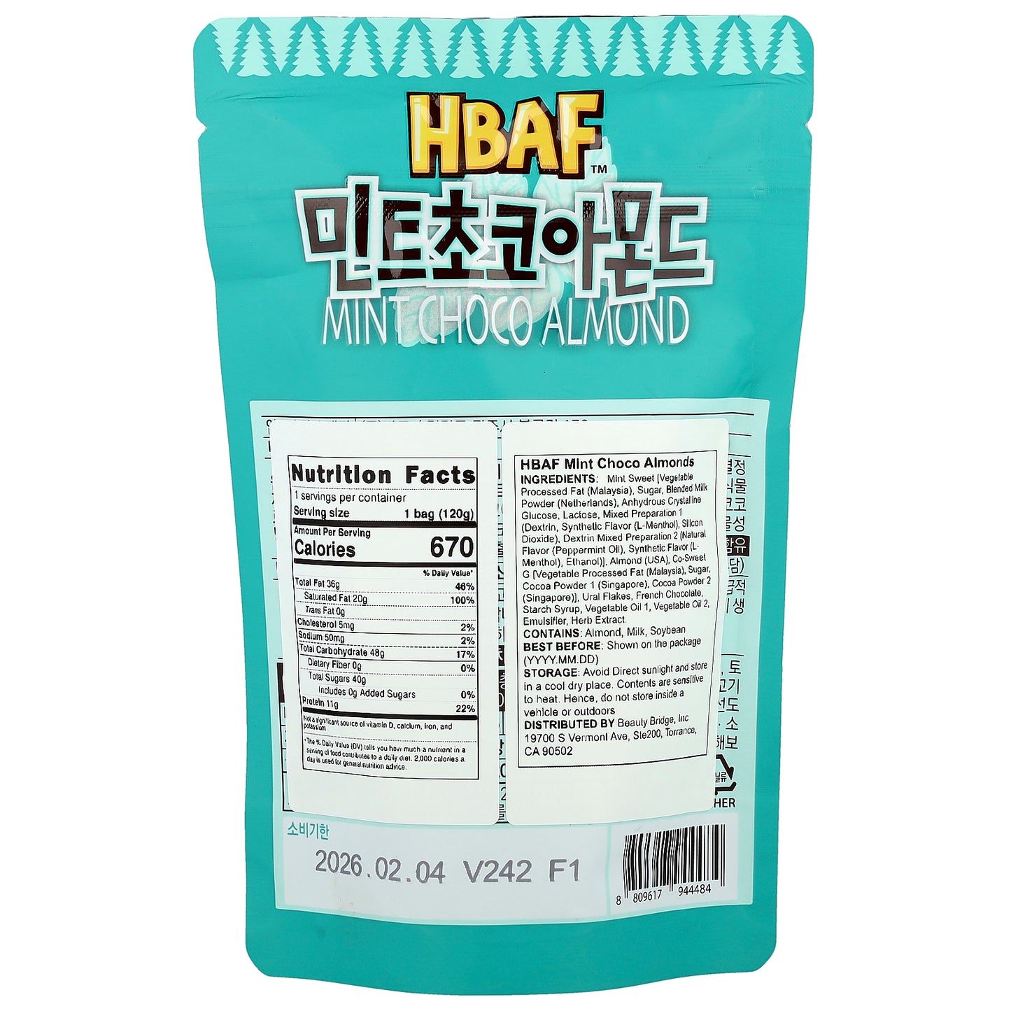 HBAF, Mint Choco Almond, 120 g