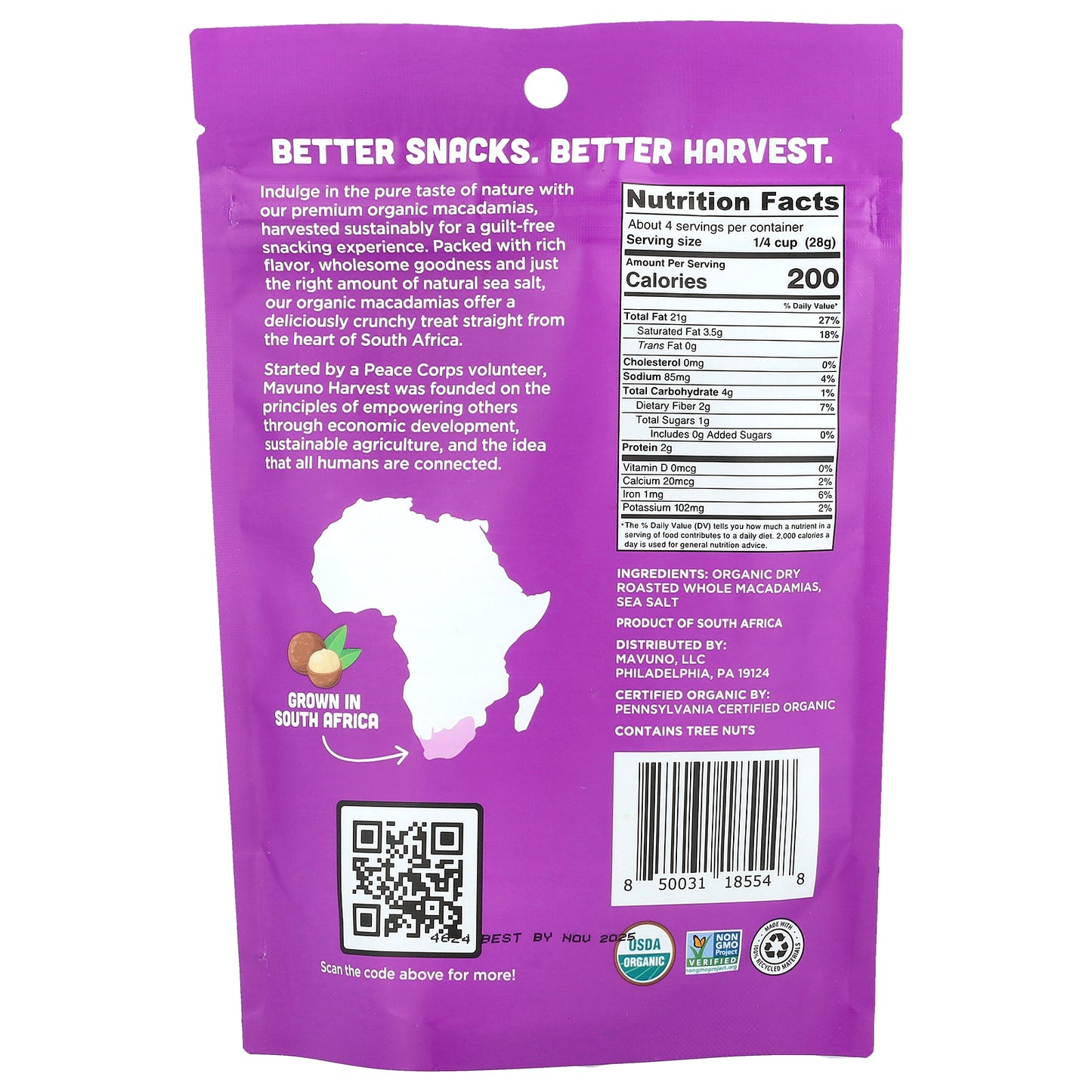 Mavuno Harvest, Organic Macadamias, Roasted With Sea Salt, 4 oz (112 g)