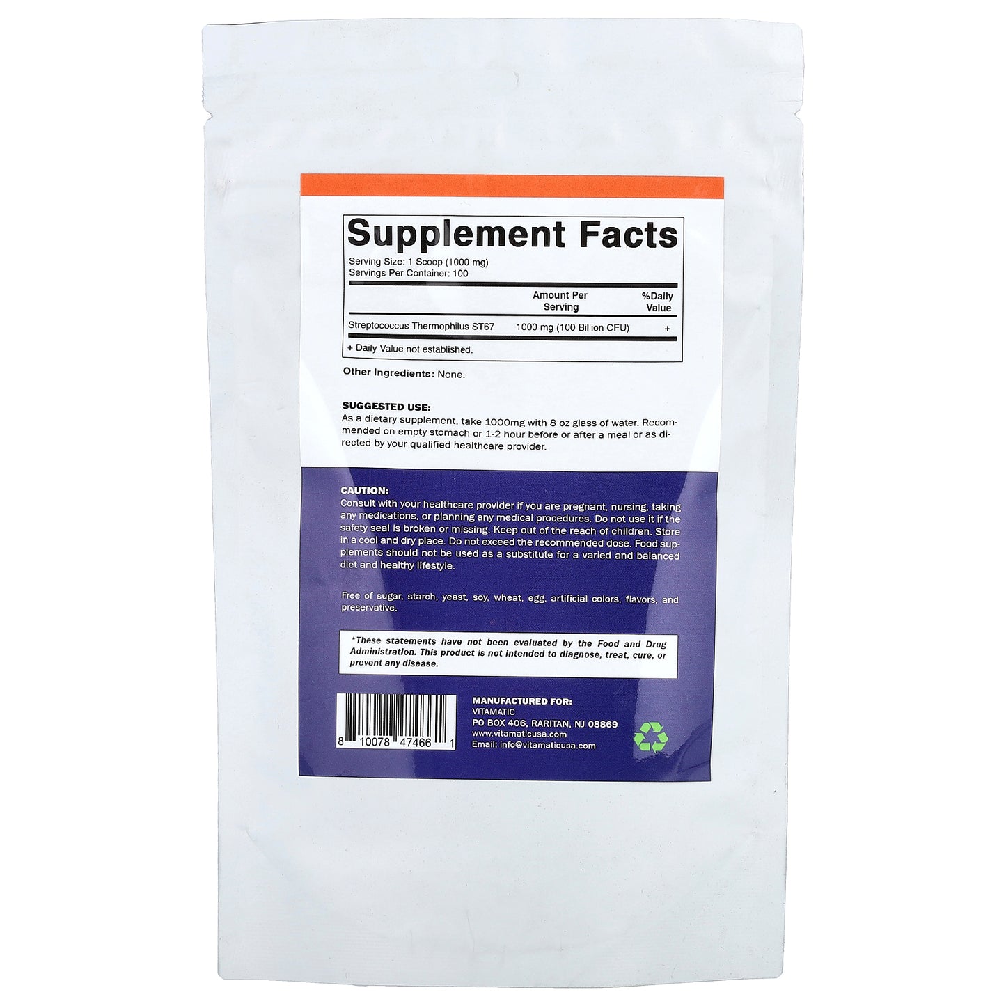 Vitamatic, Streptococcus Thermophilus, 3.5 oz (100 g)