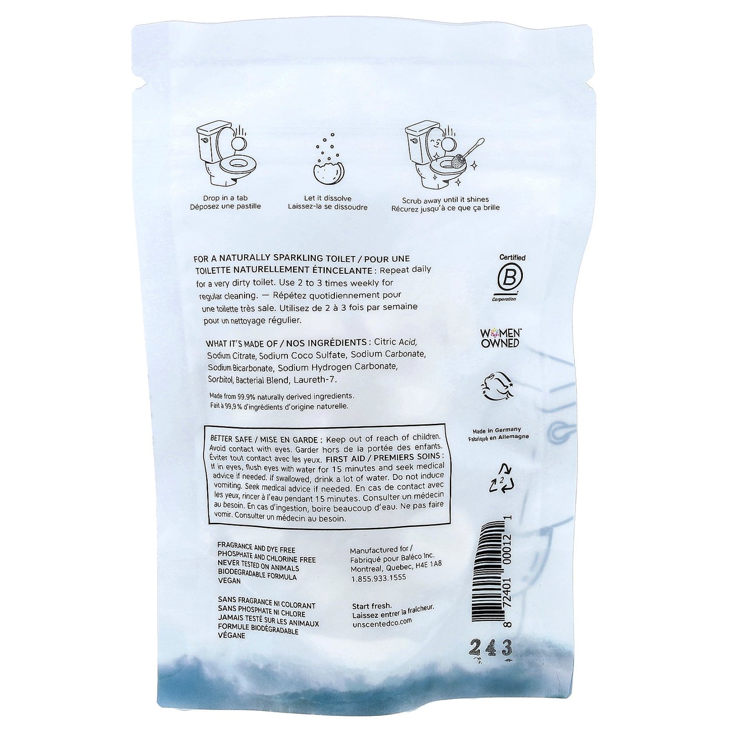 The Unscented Company, Toilet Bowl Cleaner, Fragrance Free, 22 Tabs, 2.75 oz (78 g)