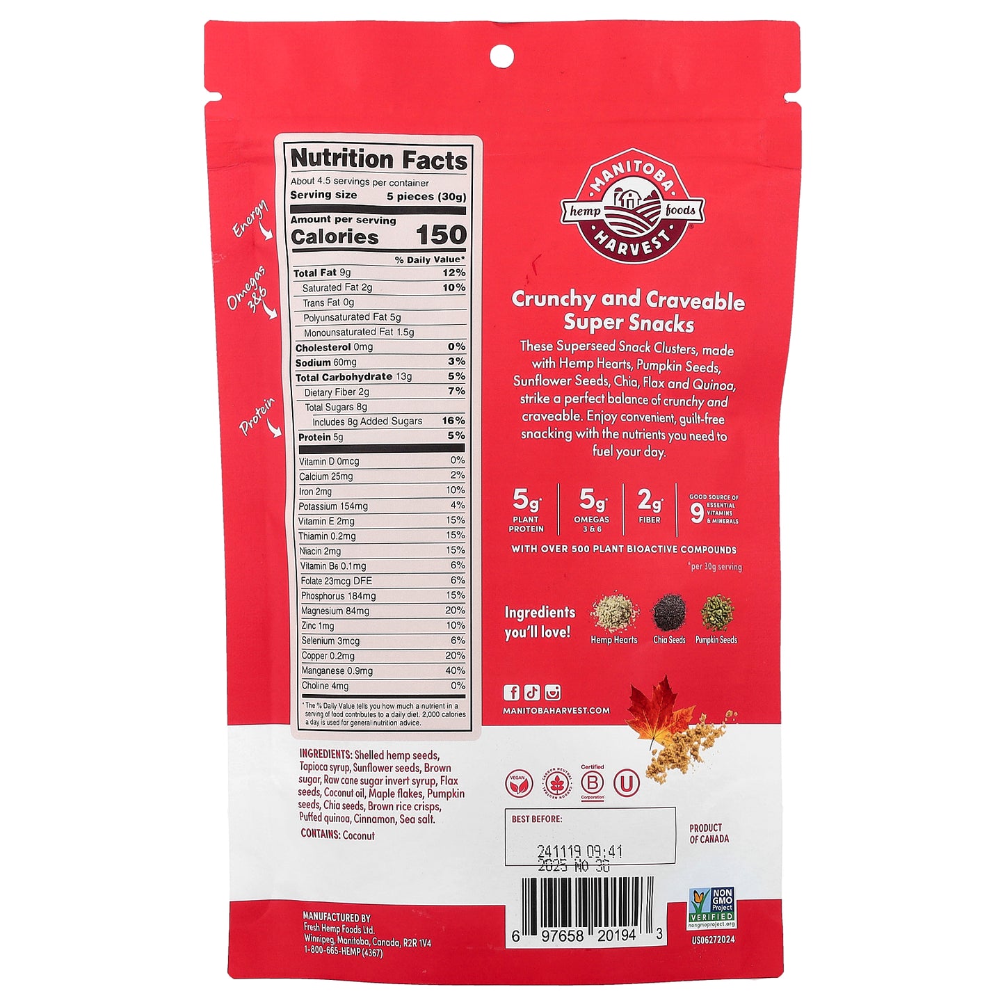 Manitoba Harvest, Superseed Snack Clusters, Maple & Brown Sugar, 4.6 oz (130 g)