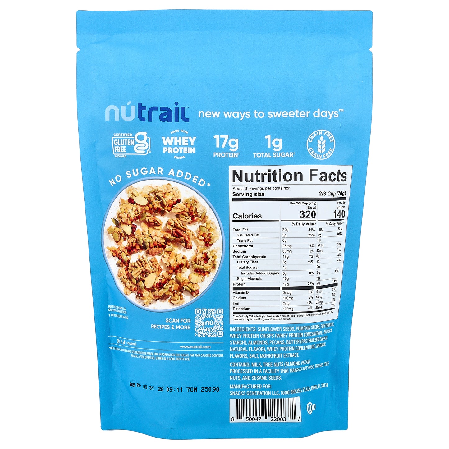 NuTrail, Protein Nut Granola, Vanilla Almond, 8 oz (227 g)