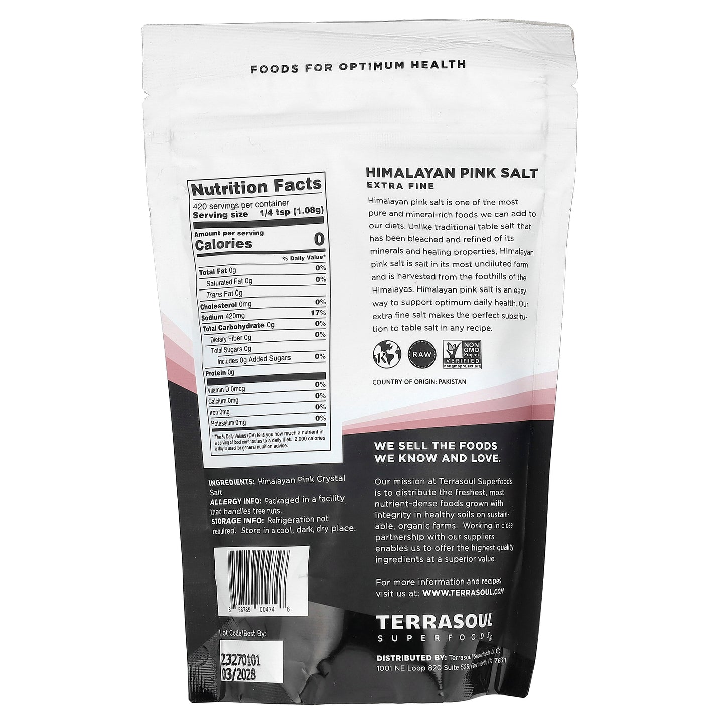 Terrasoul Superfoods, Himalayan Pink Salt, Extra Fine, 16 oz (454 g)