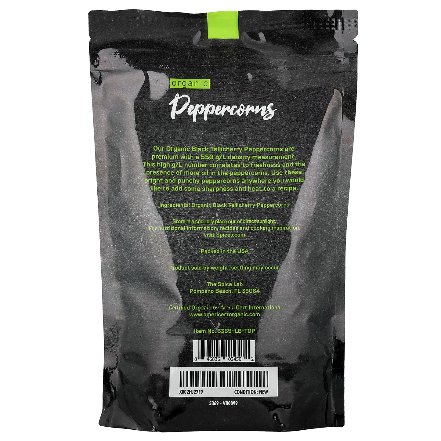 The Spice Lab, Organic Pantry, Organic Peppercorns, Whole, 16 oz (453 g)