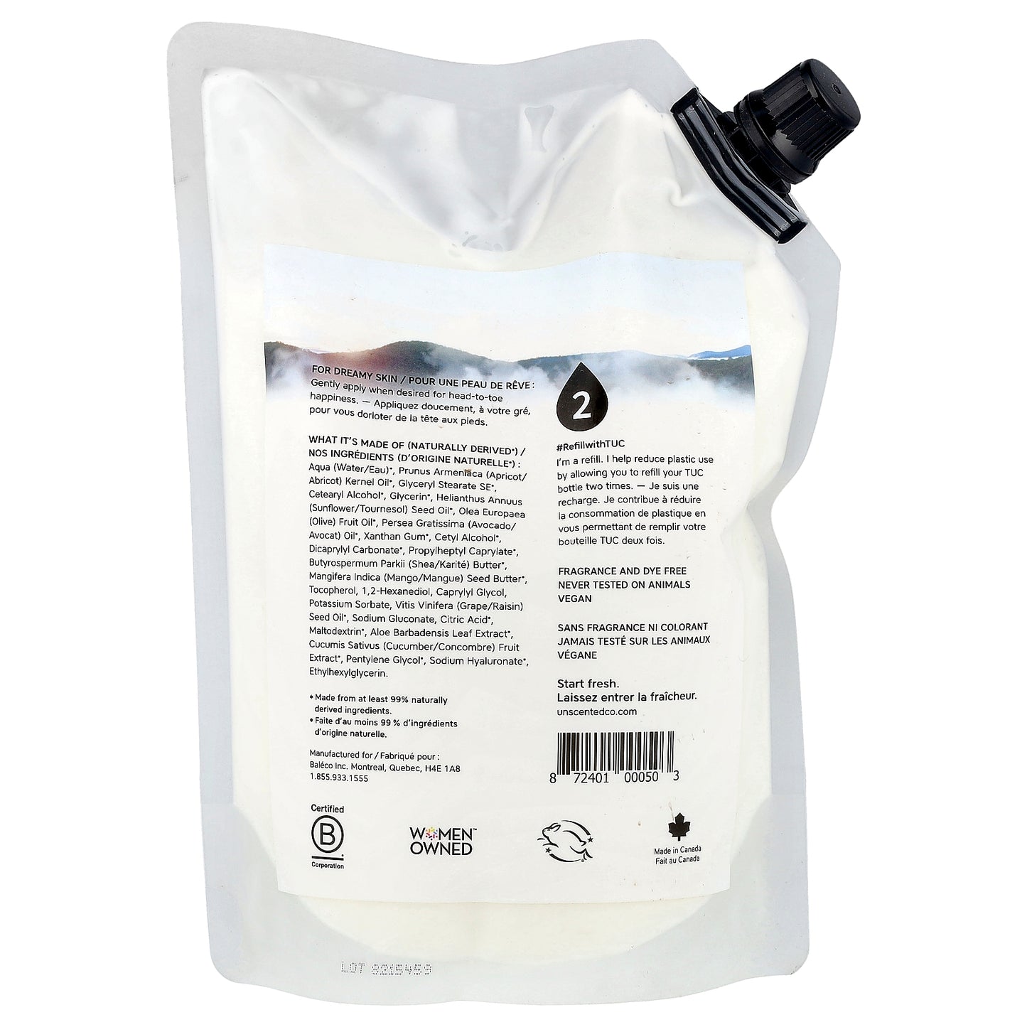 The Unscented Company, Lotion, Hands + Body, Refill, Fragrance Free, 33.8 fl oz (1 l)