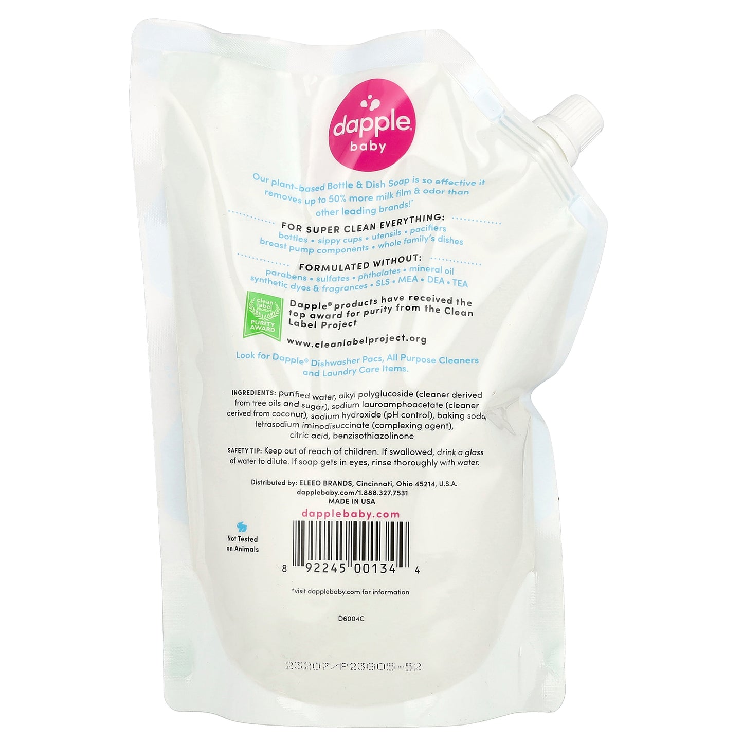 Dapple Baby, Bottle & Dish Soap Refill, Fragrance Free, 33.8 fl oz (1 L)