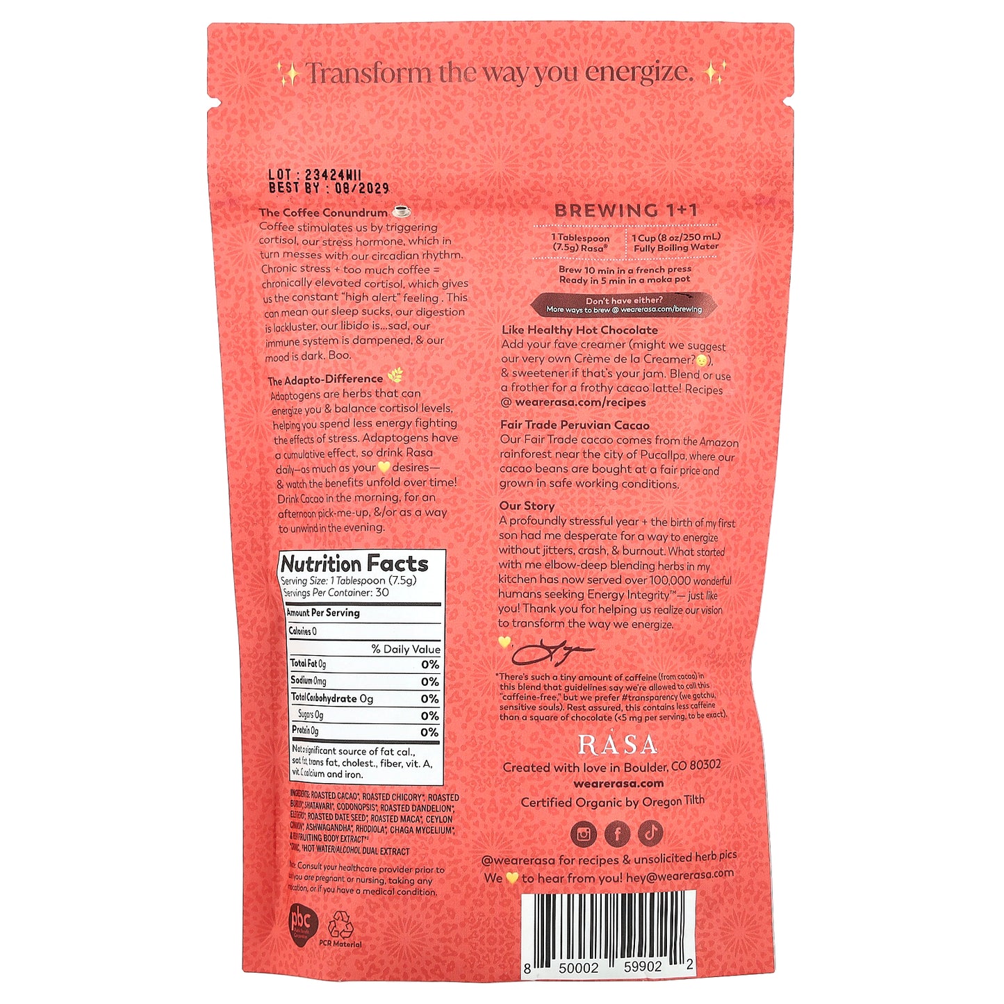 Rasa, Adaptogen-Packed Cacao Brew, 8 oz (226 g)