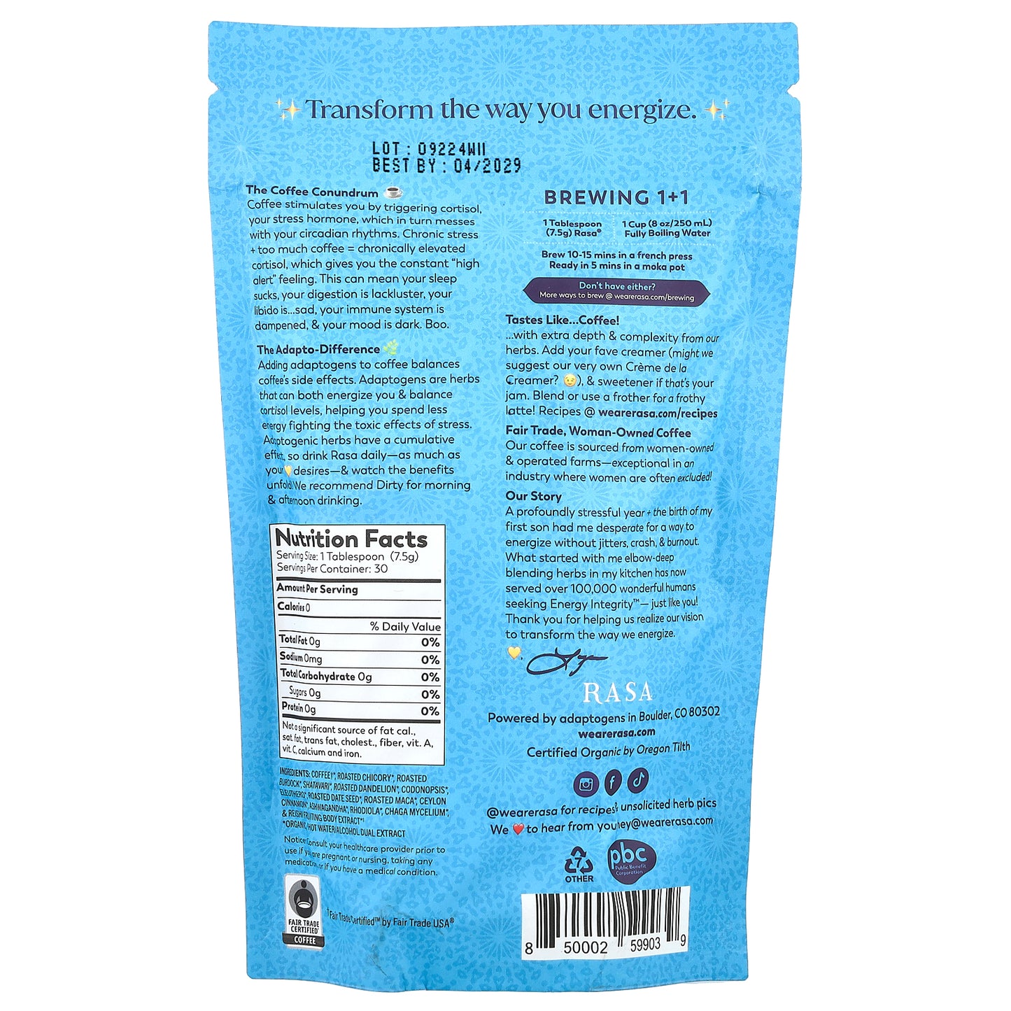 Rasa, Adaptogen-Packed Coffee, Dirty, 8 oz (226 g)