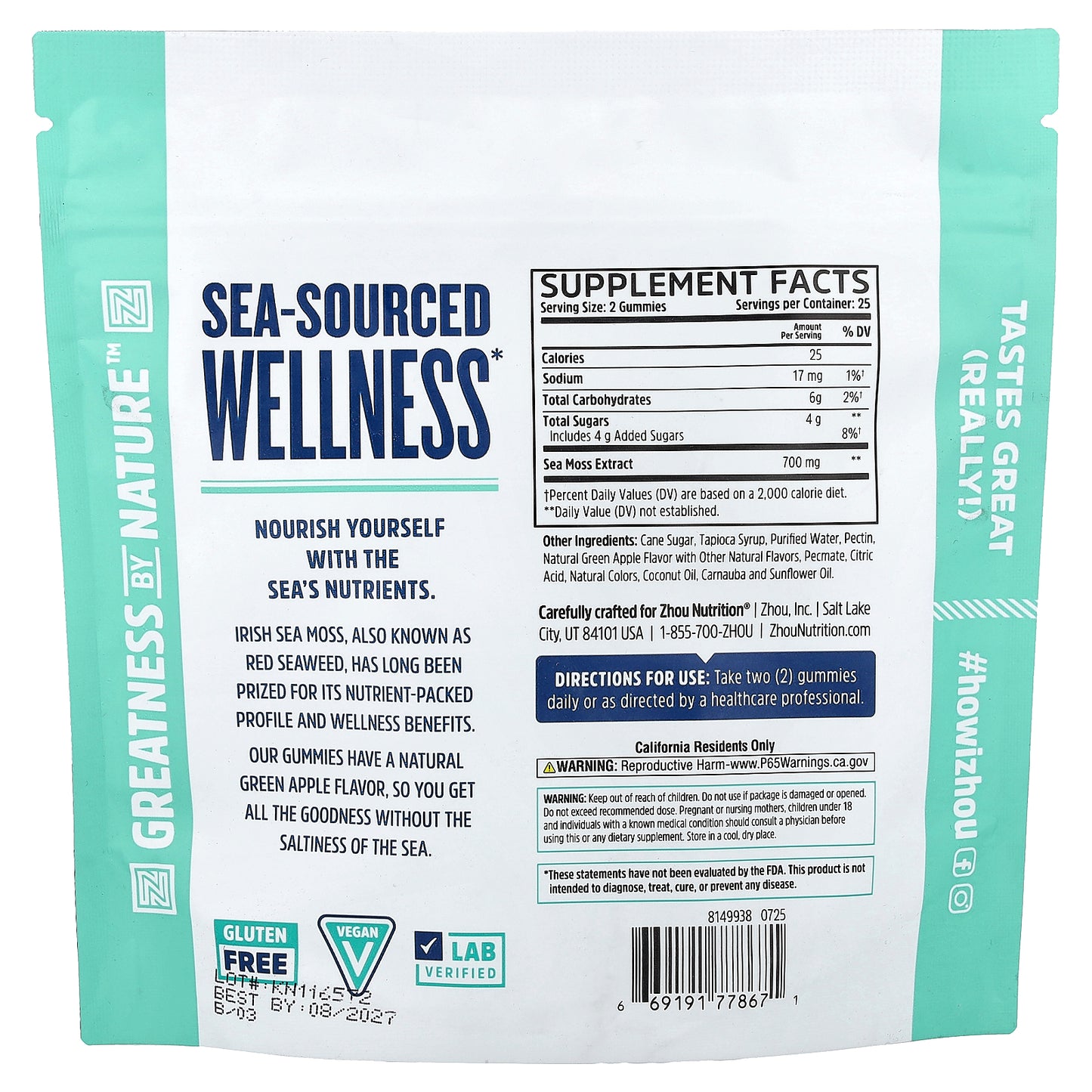 Zhou Nutrition, Irish Sea Moss Gummies, Green Apple, 50 Gummies (350 mg per Gummy)