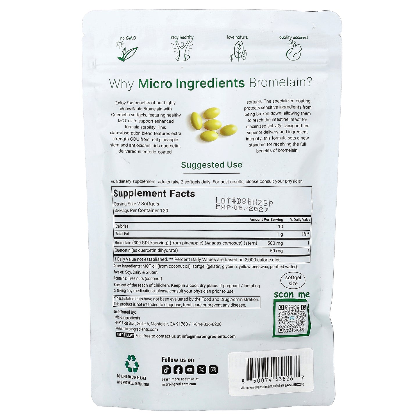 Micro Ingredients, Bromelain With Quercetin, 240 Softgels