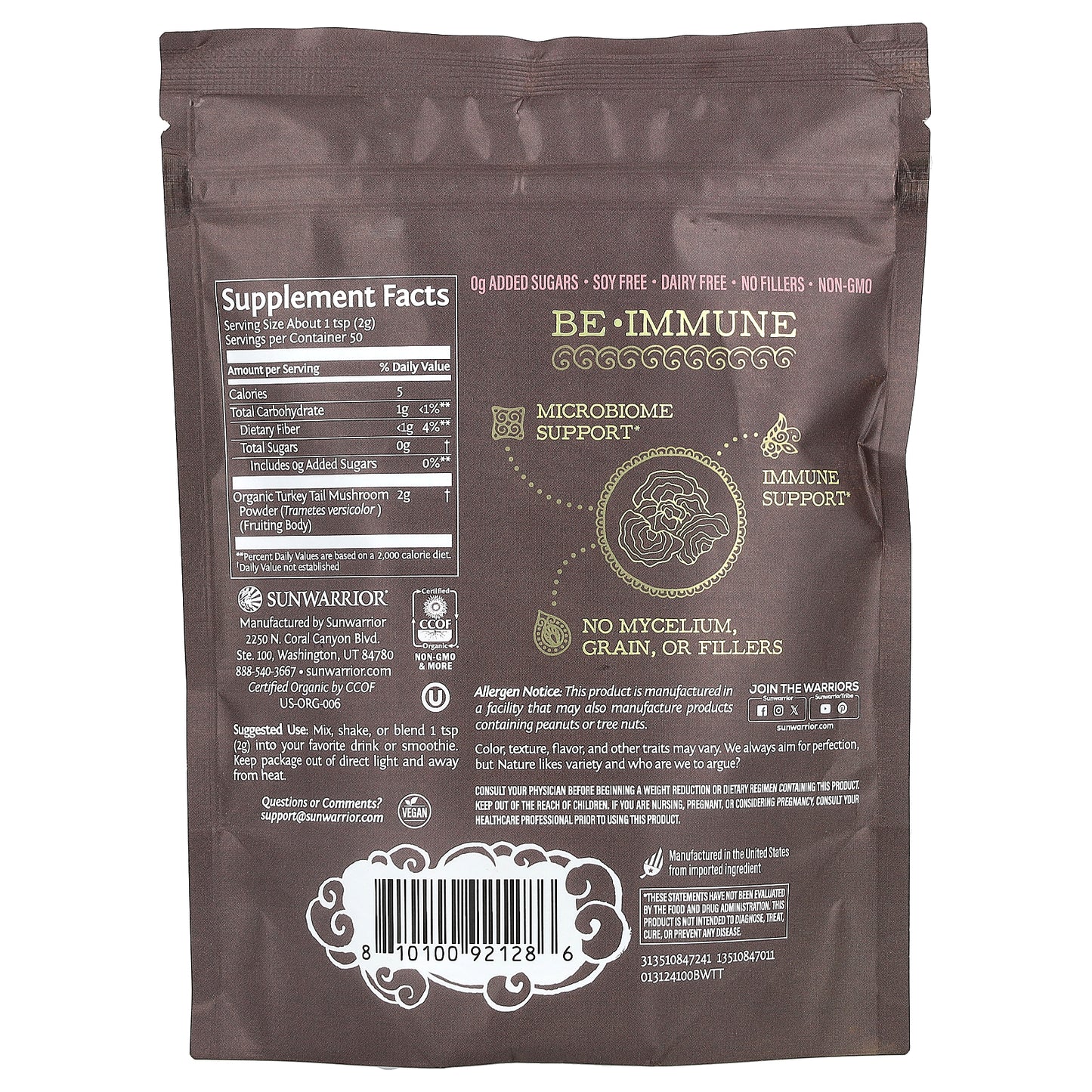 Sunwarrior, Be Well, Organic Turkey Tail Mushroom Powder, 3.5 oz (100 g)