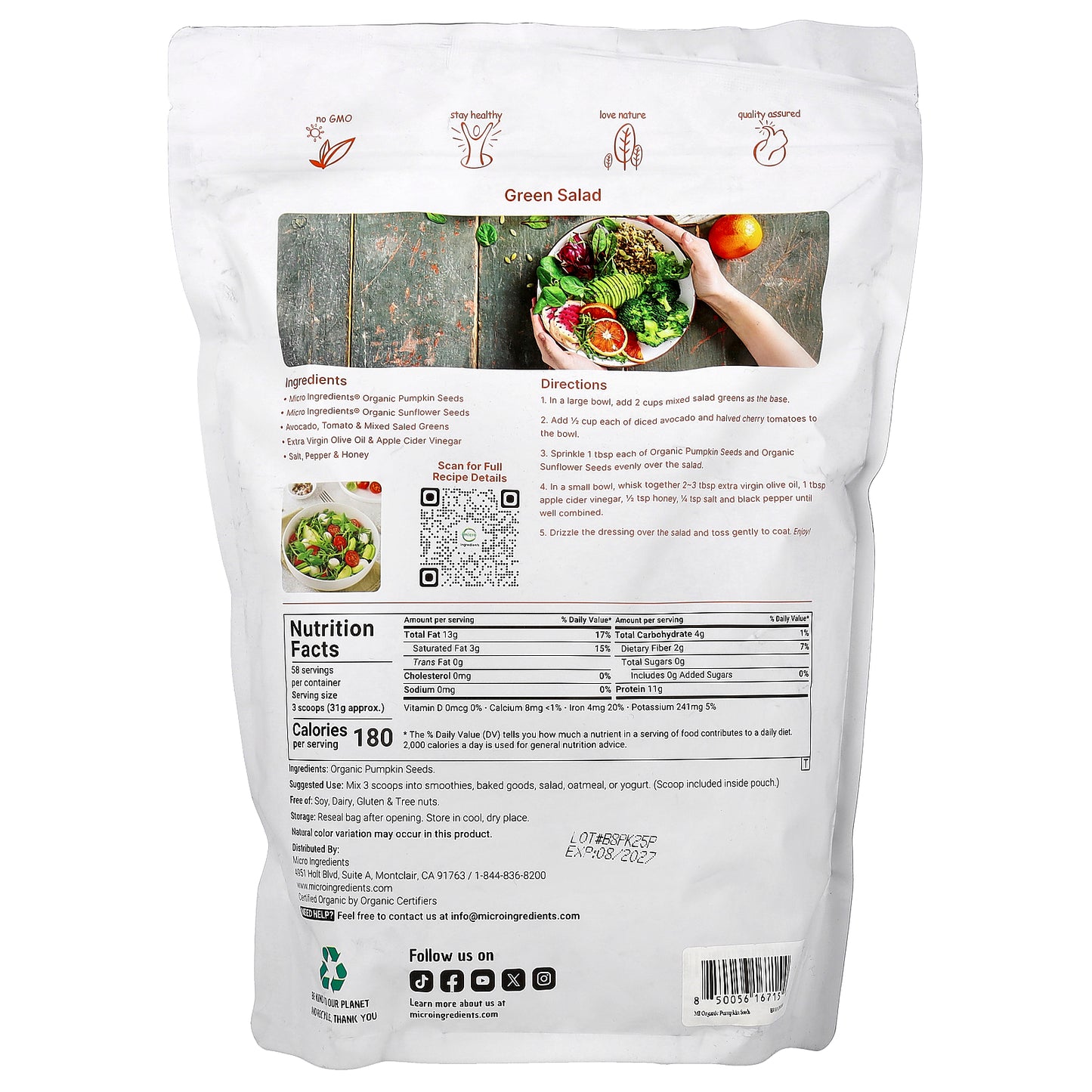 Micro Ingredients, Organic Pumpkin Seeds, Unsalted, 4 lb (1,814 g)