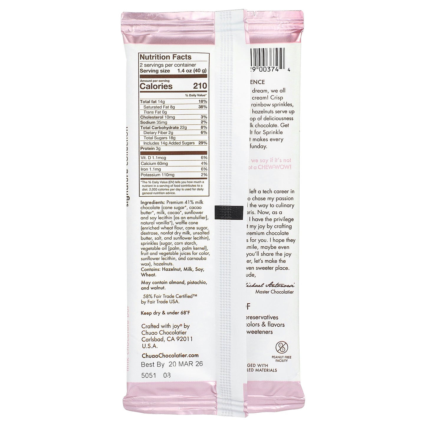 Chuao Chocolatier, Milk Chocolate Bar, Sprinkle Dreams™, 2.8 oz (80 g)