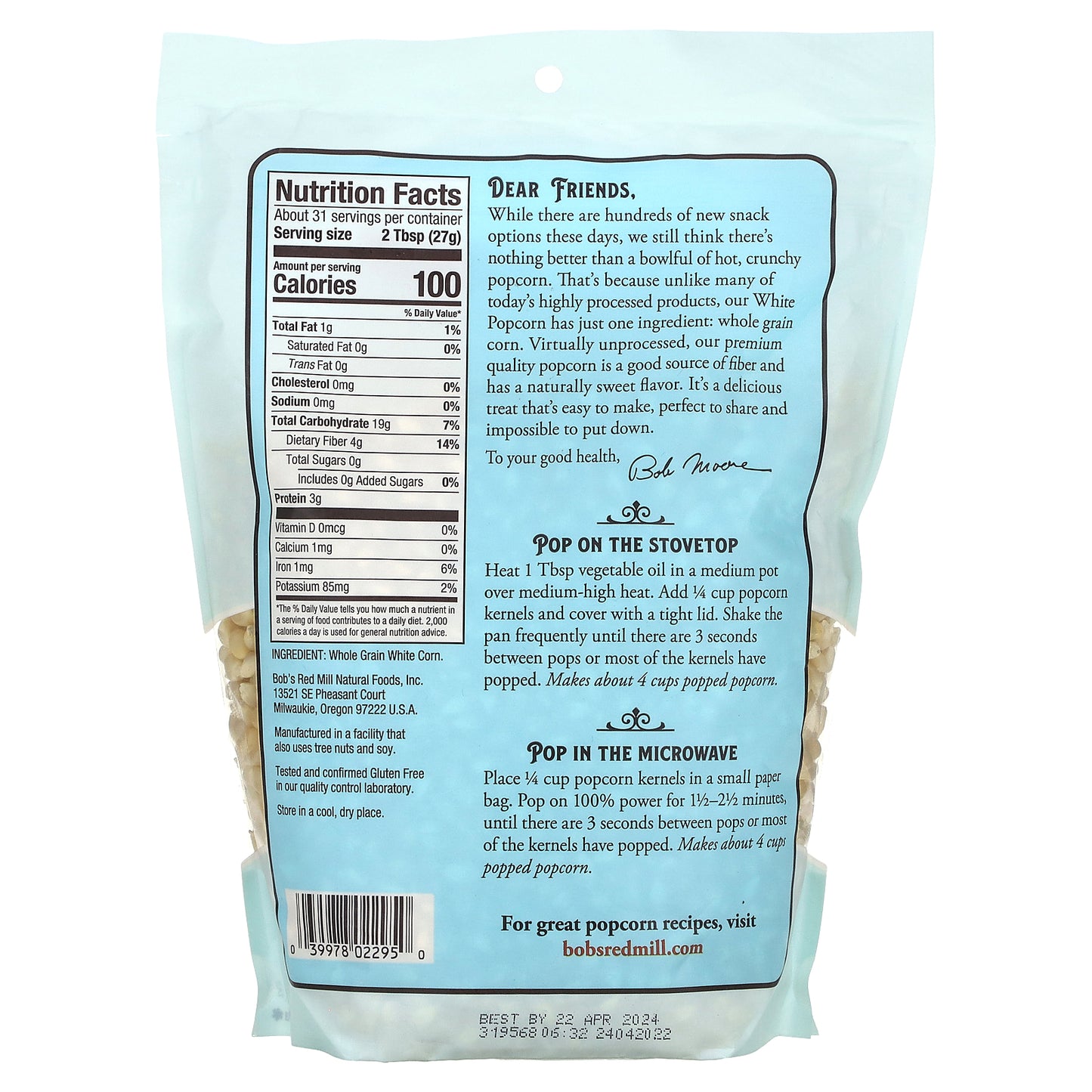 Bob's Red Mill, White Popcorn, 1 lb 14 oz (850 g)